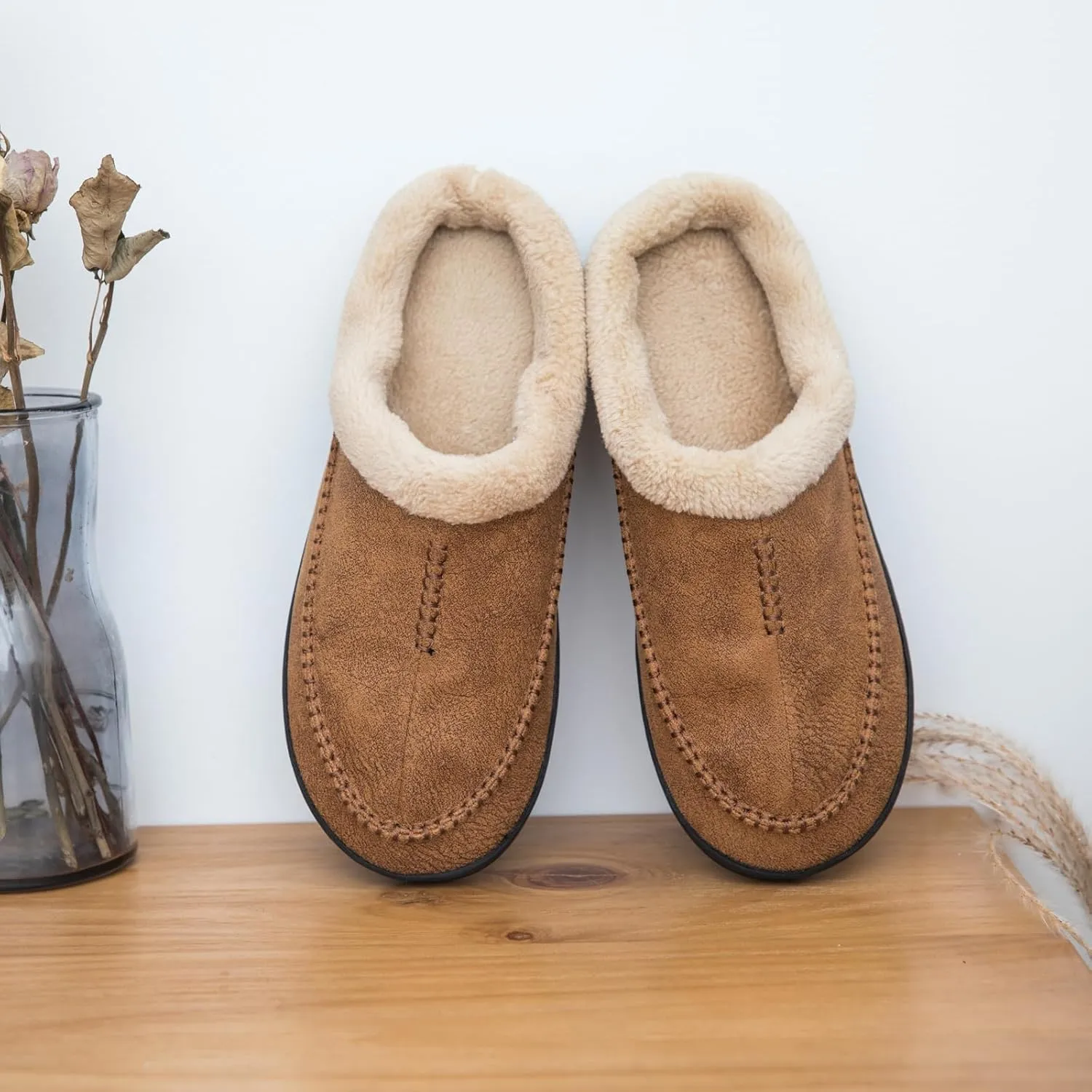 Moccasins for Men Memory Foam Slippers Men's House Shoes for Indoor Outdoor with Microsuede Fleece Fuzzy Lined