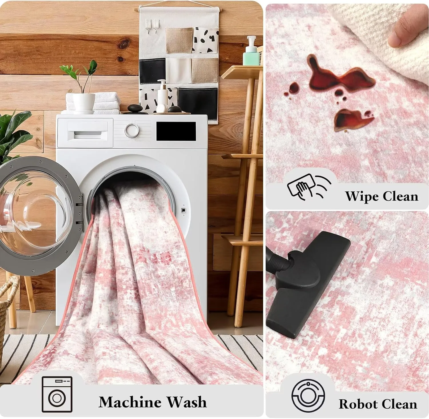 Modern Abstract Rugs for Living Room, 6'x9' Pink Washable Area Rug with Non Slip Backing for Bedroom, Soft Floor Covering Contemporary Carpet for Dining Room Kitchen Home Office