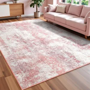 Modern Abstract Rugs for Living Room, 6'x9' Pink Washable Area Rug with Non Slip Backing for Bedroom, Soft Floor Covering Contemporary Carpet for Dining Room Kitchen Home Office