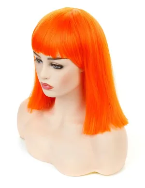 morvally Short Straight Bob Wig with Flat Bangs Natural Looking Heat Resistant Hair Cosplay Costume Wigs (14 inches Orange)