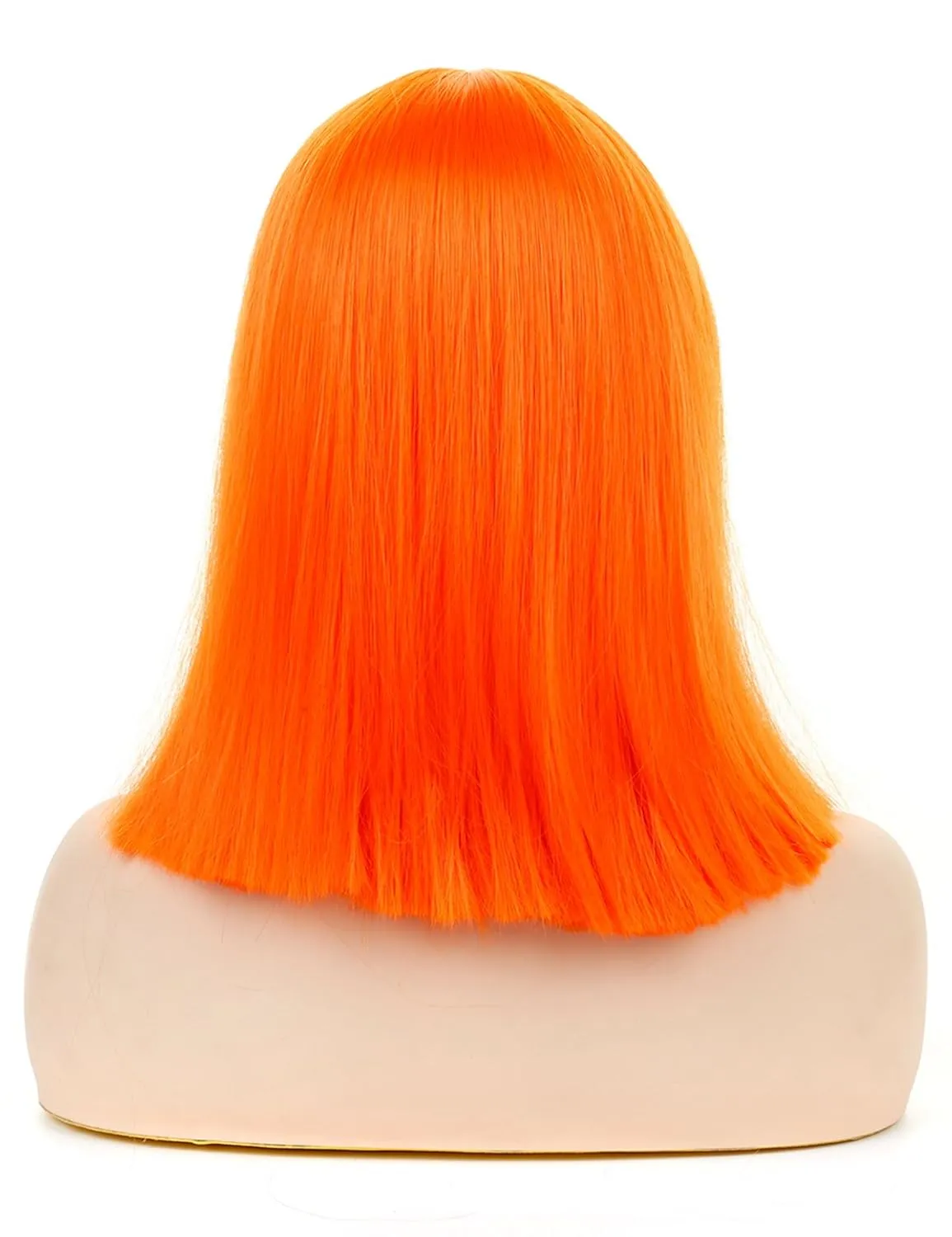morvally Short Straight Bob Wig with Flat Bangs Natural Looking Heat Resistant Hair Cosplay Costume Wigs (14 inches Orange)
