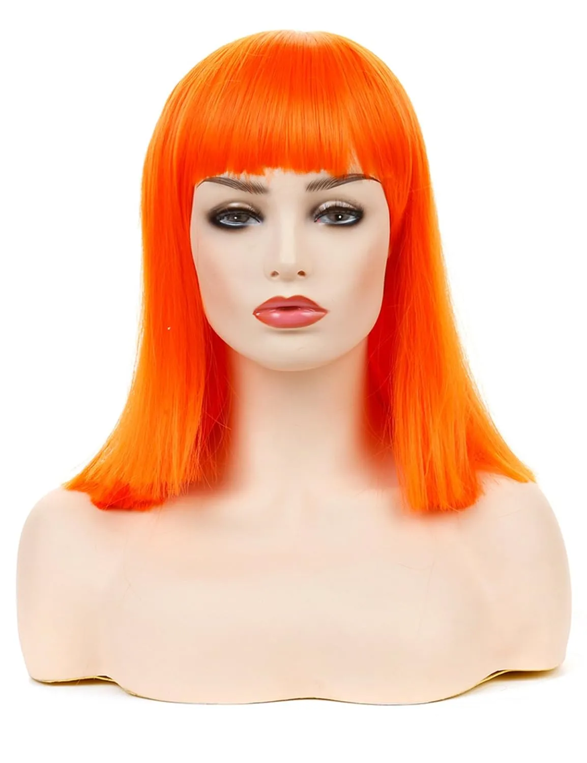 morvally Short Straight Bob Wig with Flat Bangs Natural Looking Heat Resistant Hair Cosplay Costume Wigs (14 inches Orange)
