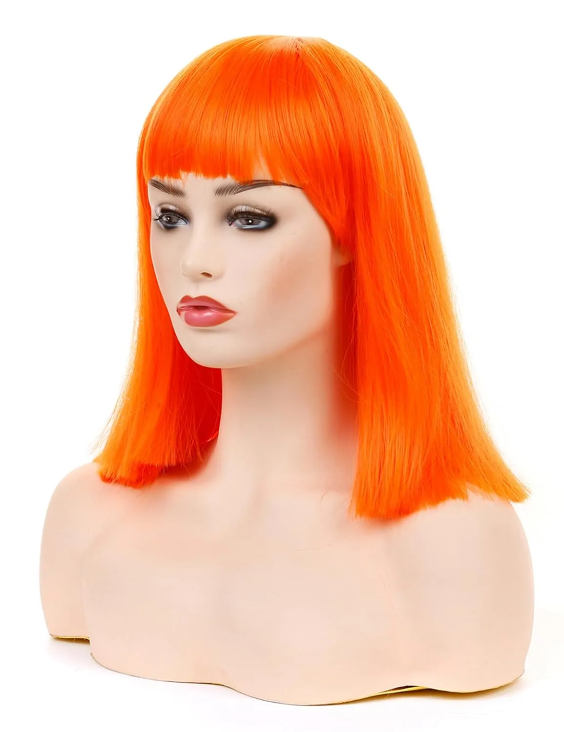 morvally Short Straight Bob Wig with Flat Bangs Natural Looking Heat Resistant Hair Cosplay Costume Wigs (14 inches Orange)