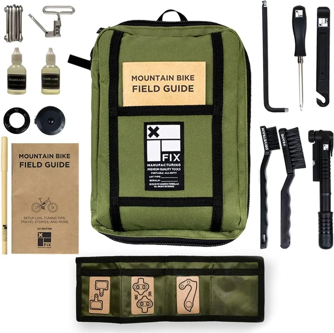 Mountain Bike Repair Kit Portable | Featuring 16 Essential Tools | MTB Chain Breaker, Refillable Lube, Degreaser, Hex, Torx Wrenches, Tape Measure & More