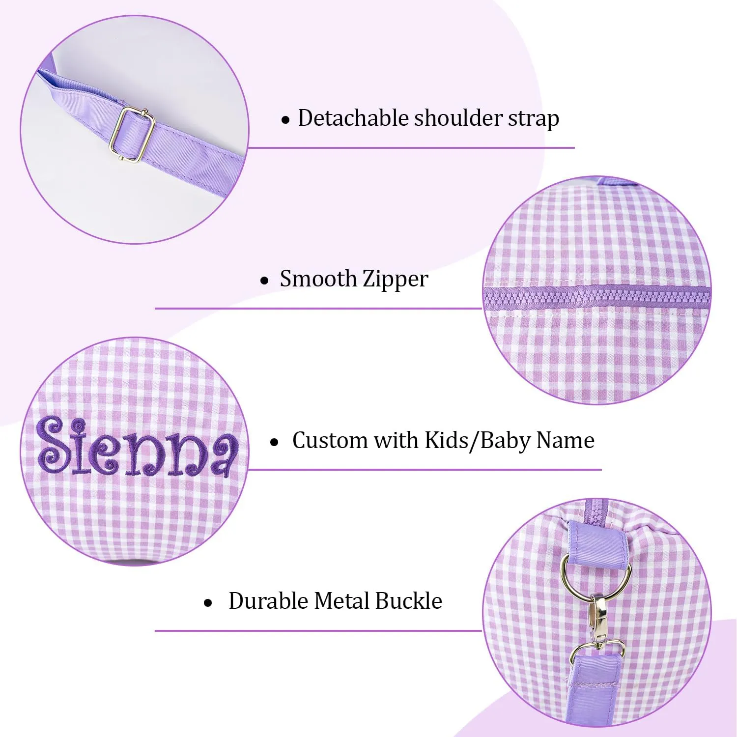MT WORLD Dance Bag for Girls Personalized Kids Duffle Bags with Name Monogram Seersucker Toddler Overnight Bag Travel Weekender Sleepover Bag with Removable Strap Custom Child Gift (Purple)