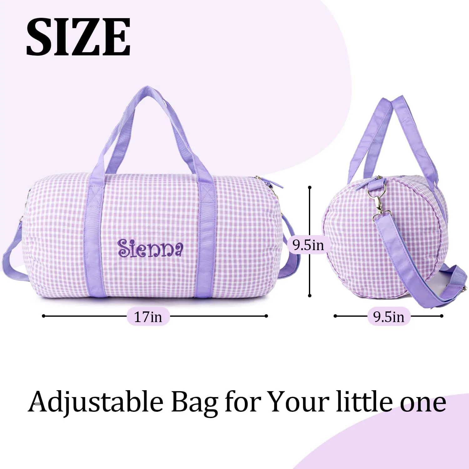 MT WORLD Dance Bag for Girls Personalized Kids Duffle Bags with Name Monogram Seersucker Toddler Overnight Bag Travel Weekender Sleepover Bag with Removable Strap Custom Child Gift (Purple)