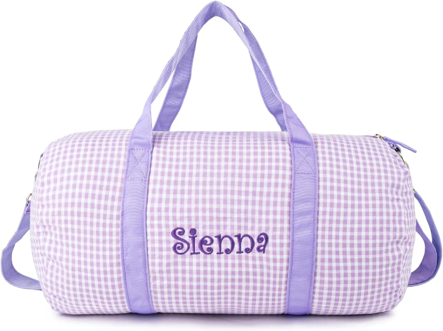 MT WORLD Dance Bag for Girls Personalized Kids Duffle Bags with Name Monogram Seersucker Toddler Overnight Bag Travel Weekender Sleepover Bag with Removable Strap Custom Child Gift (Purple)