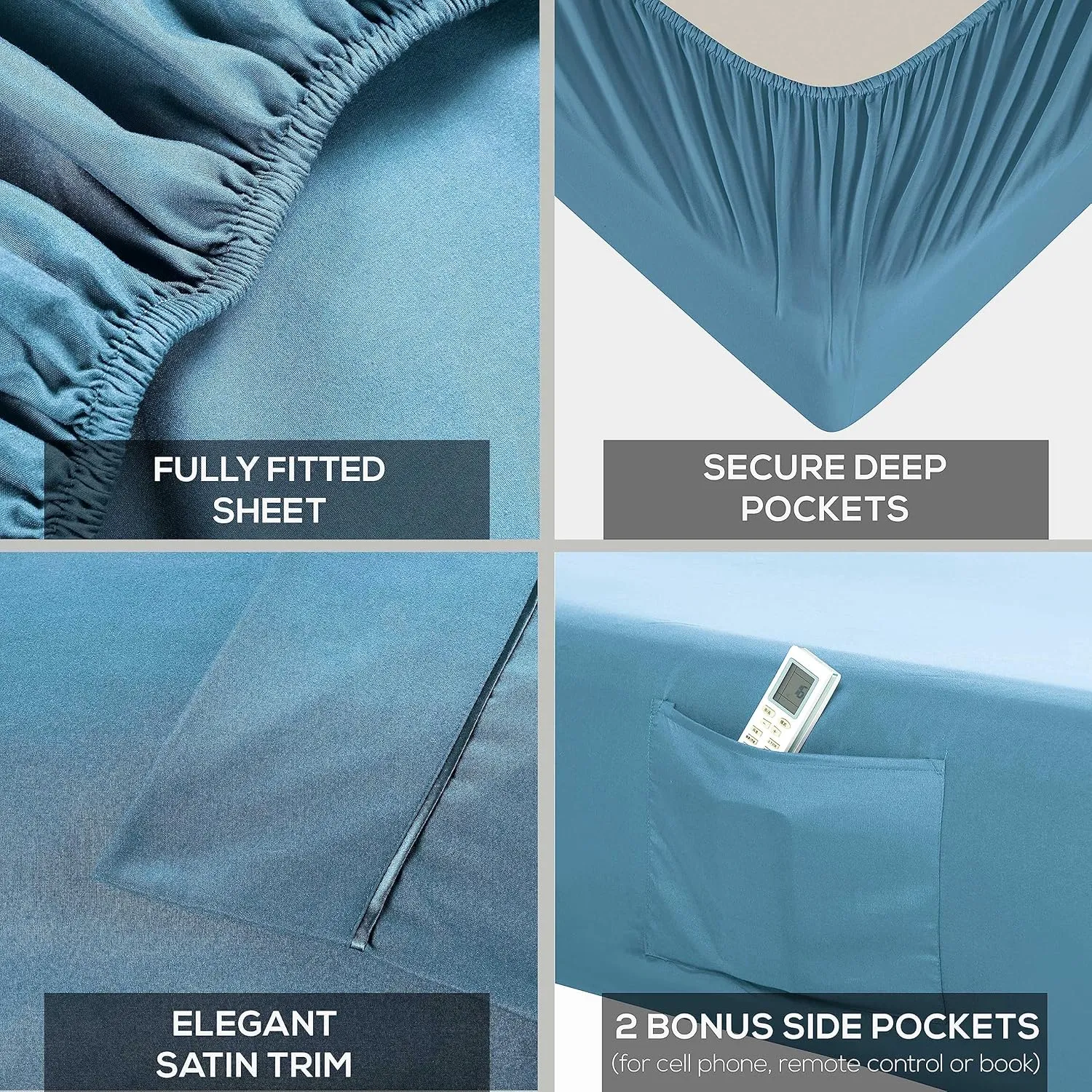 Mueller Ultratemp King Size Sheets Set, Super Soft 1800, 6 Piece, Deep Pocket up to 16" Cooling Sheets King Size, Transfers Heat, Breathes Better, Hypoallergenic, Wrinkle, Denim