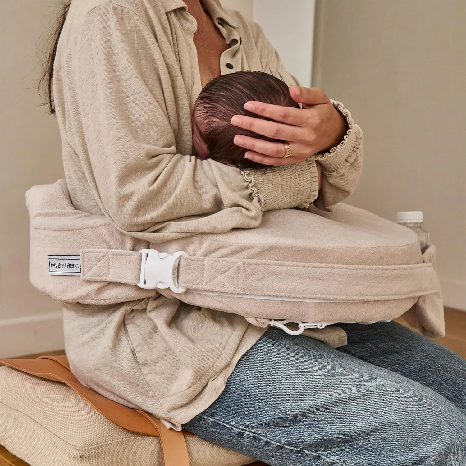 My Brest Friend Nursing Pillow - Deluxe - Enhanced Comfort w/Slipcover - Ergonomic Breastfeeding Pillow for Ultimate Support for Mom & Baby - Adjustable Pillow W/Handy Side Pocket, Soft Sand
