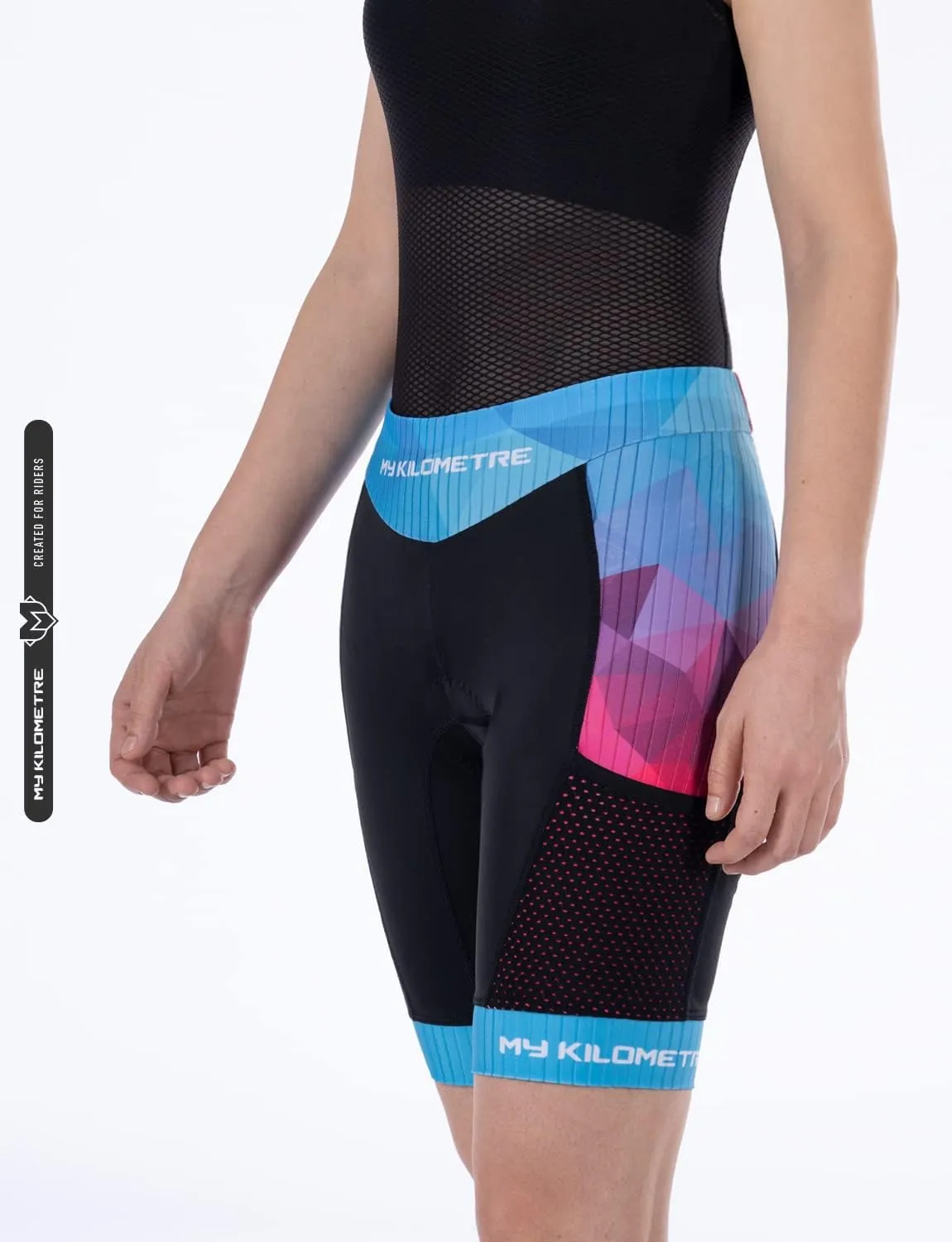 MY KILOMETRE Womens Triathlon Shorts 8” Inseam Tri Shorts with Side Pockets Adjustable Drawstring