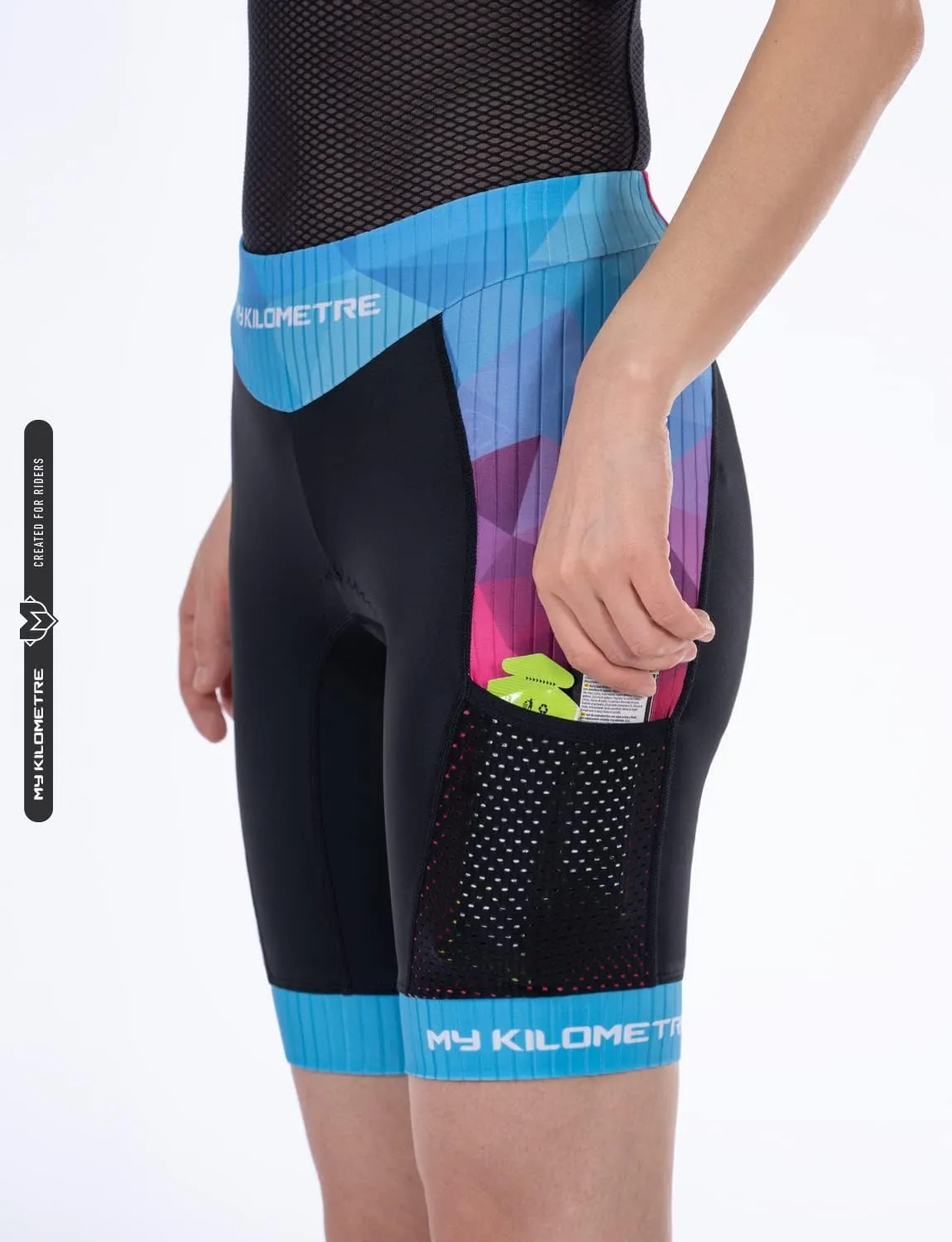 MY KILOMETRE Womens Triathlon Shorts 8” Inseam Tri Shorts with Side Pockets Adjustable Drawstring