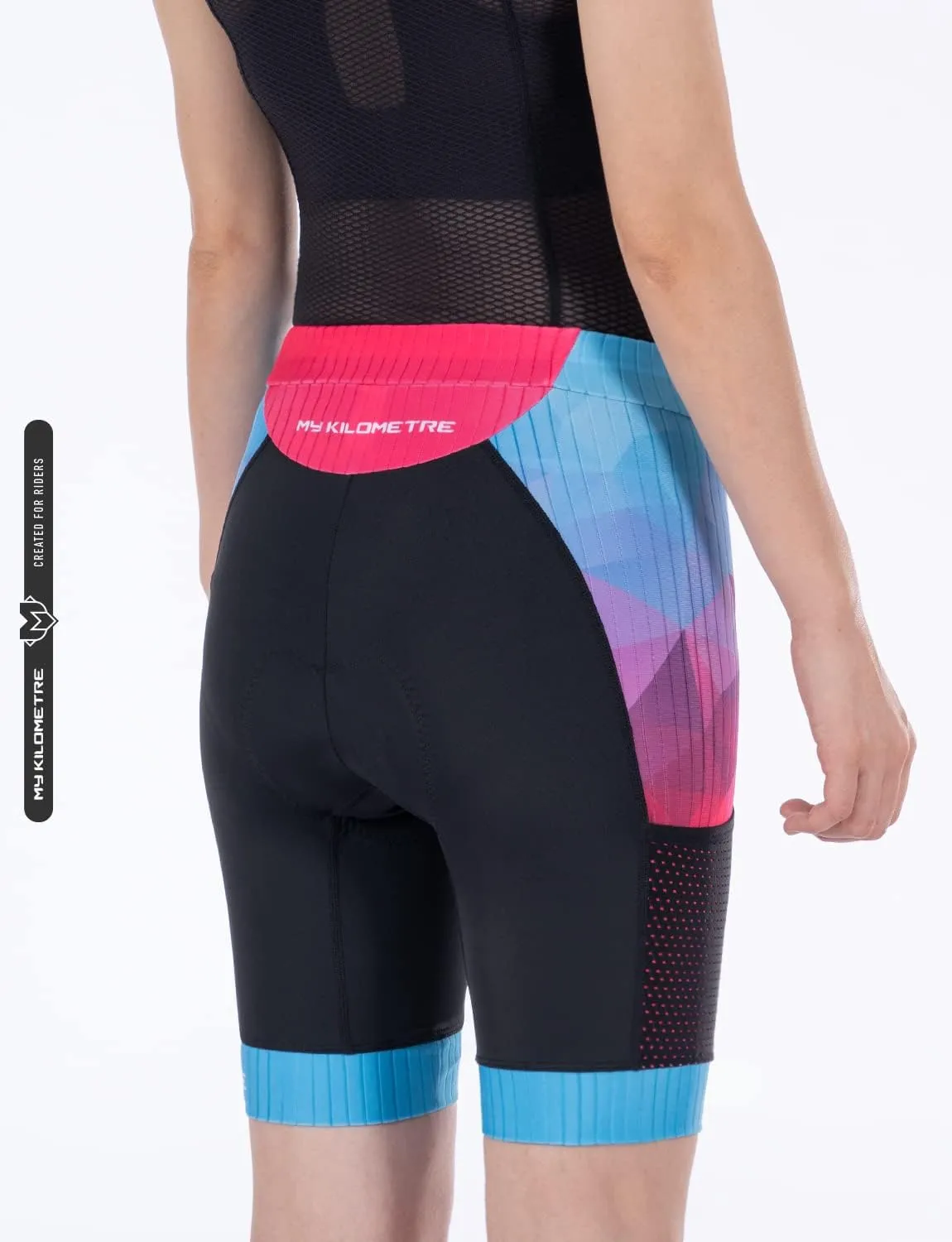 MY KILOMETRE Womens Triathlon Shorts 8” Inseam Tri Shorts with Side Pockets Adjustable Drawstring