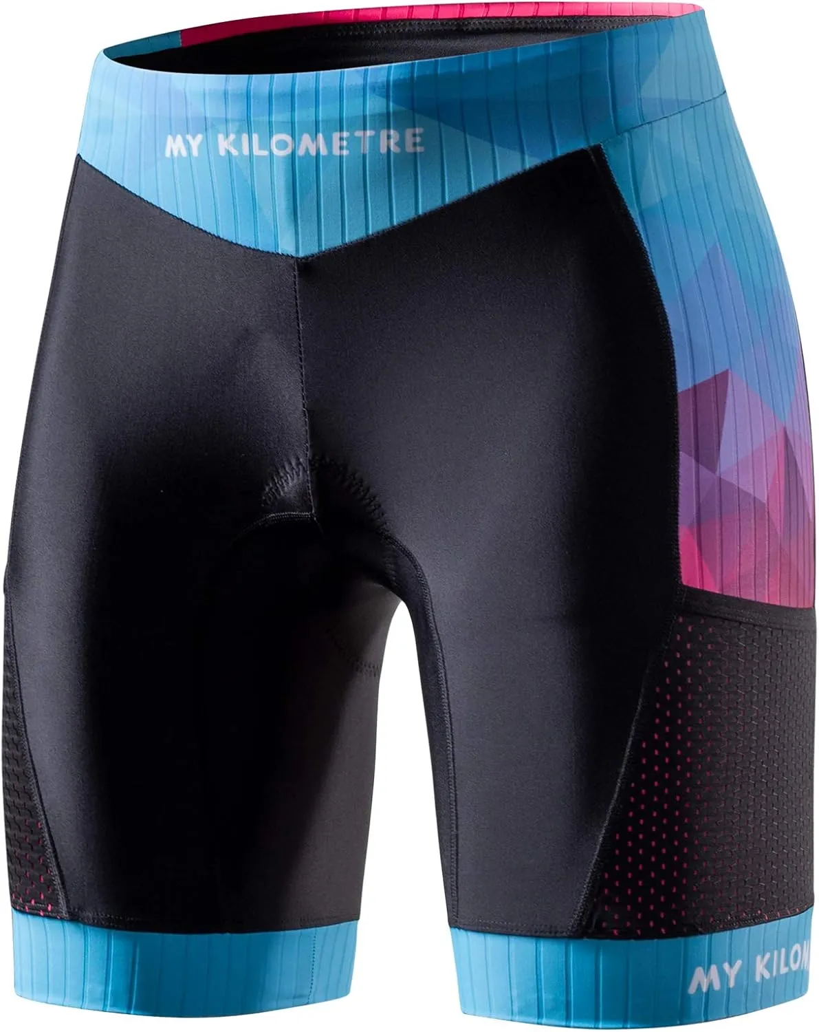 MY KILOMETRE Womens Triathlon Shorts 8” Inseam Tri Shorts with Side Pockets Adjustable Drawstring