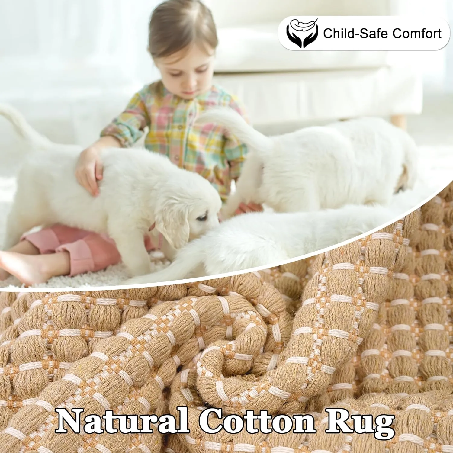 Natural Cotton Woven Hallway Runner Rug 2x6 ft Washable Boho Reversible Carpet Kitchen Rugs Farmhouse Entryway Runner Rugs Indoor for Bathroom Bedroom Laundry Room,Brown