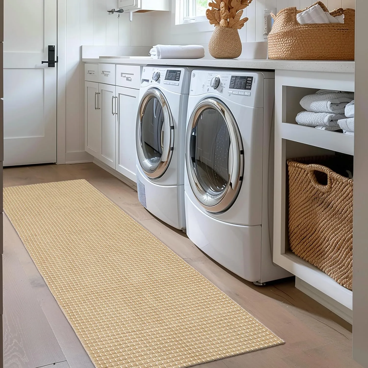 Natural Cotton Woven Hallway Runner Rug 2x6 ft Washable Boho Reversible Carpet Kitchen Rugs Farmhouse Entryway Runner Rugs Indoor for Bathroom Bedroom Laundry Room,Brown