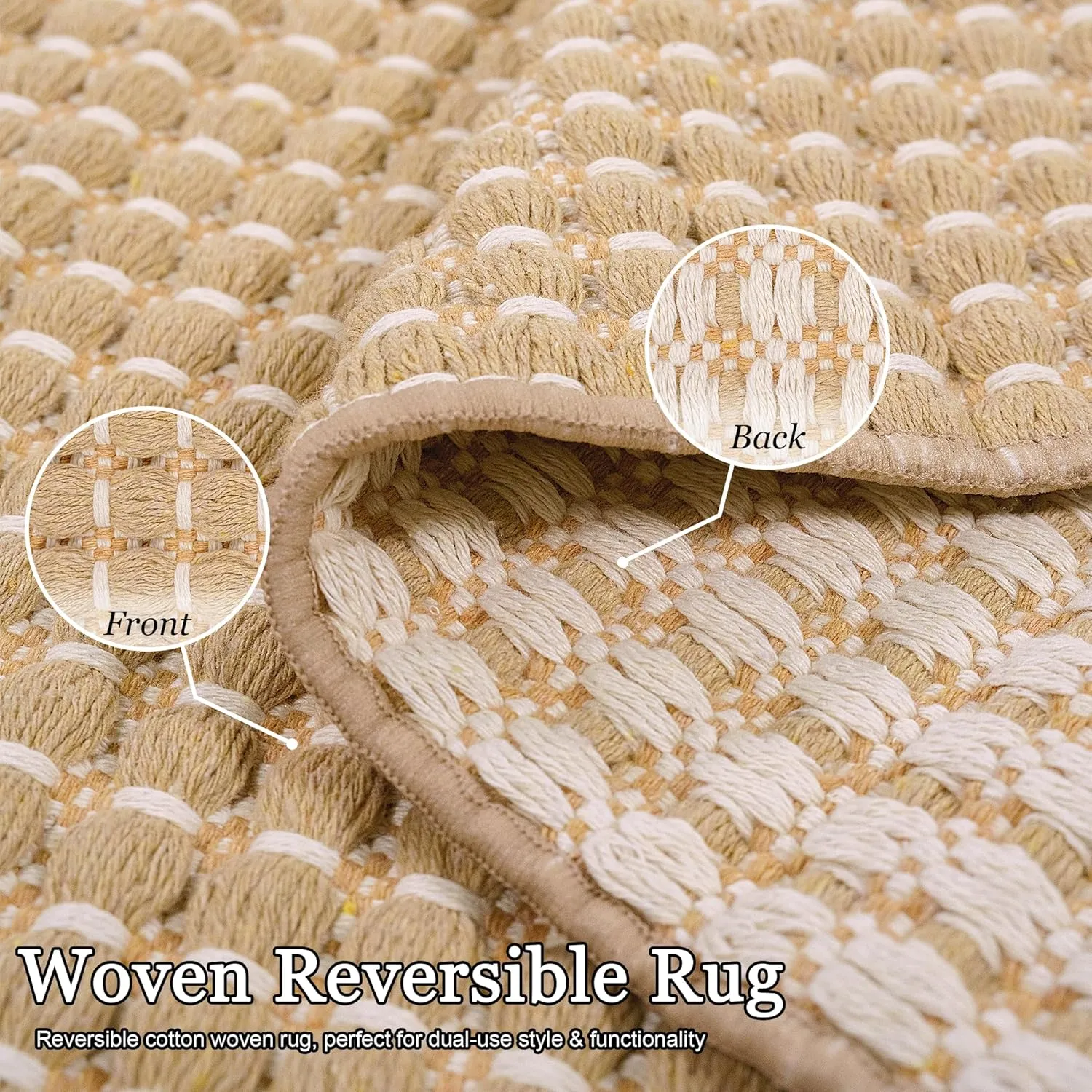 Natural Cotton Woven Hallway Runner Rug 2x6 ft Washable Boho Reversible Carpet Kitchen Rugs Farmhouse Entryway Runner Rugs Indoor for Bathroom Bedroom Laundry Room,Brown