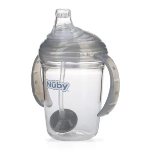 Nuby Twin Handle 360 Grip N' Sip 8oz Tritan Cup with Hygienic Cover, Grey,1 Count (Pack of 1)