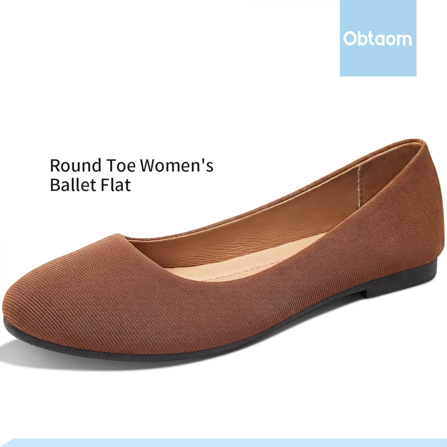 Obtaom Round Toe Women Flat Shoes Slip on Girls Dress Black Ballet Flats