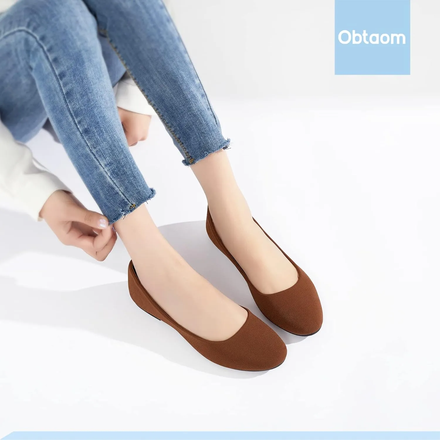 Obtaom Round Toe Women Flat Shoes Slip on Girls Dress Black Ballet Flats