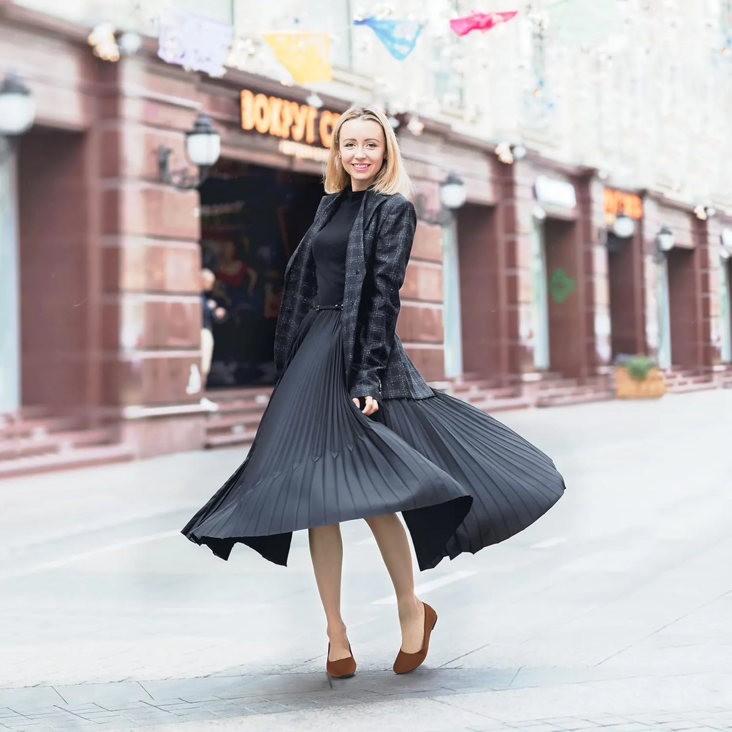 Obtaom Round Toe Women Flat Shoes Slip on Girls Dress Black Ballet Flats