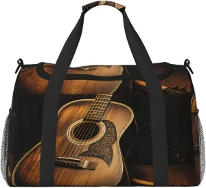 Old West Guitar Travel Duffel Bag Lightweight Waterproof Carry On Tote Bag Foldable Weekender Overnight Bags Sport Gym Bag For Women Men