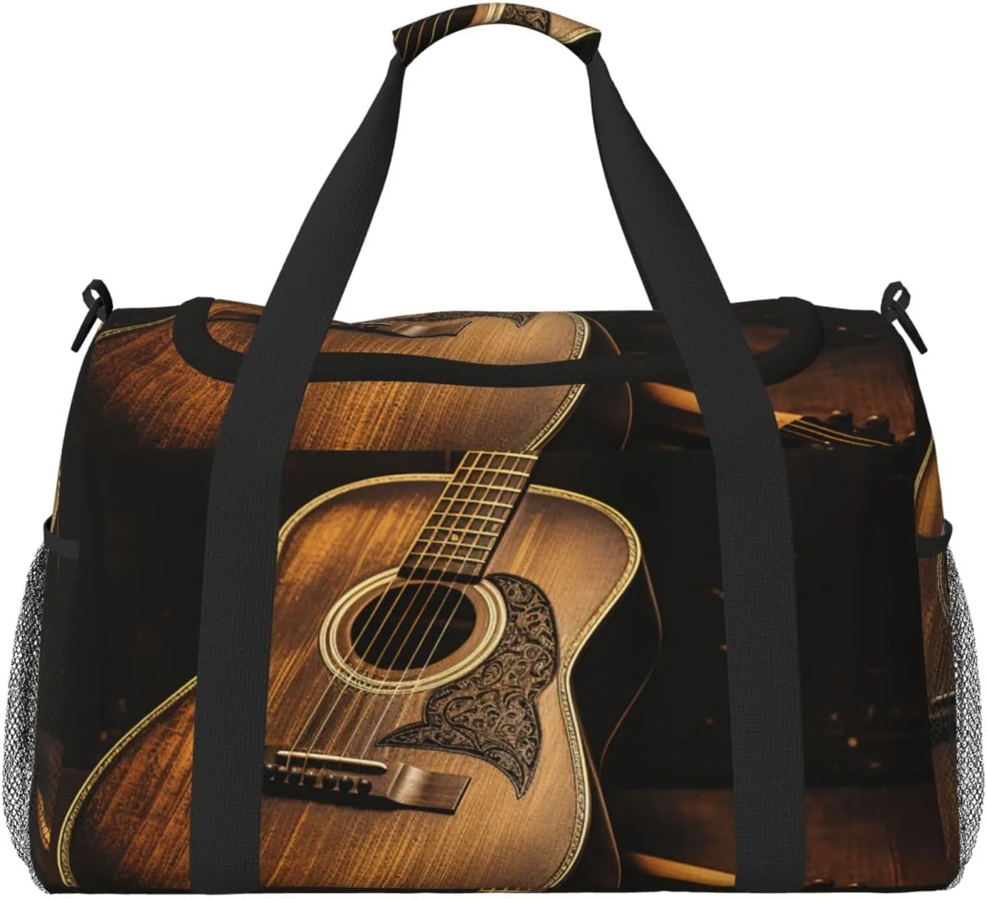 Old West Guitar Travel Duffel Bag Lightweight Waterproof Carry On Tote Bag Foldable Weekender Overnight Bags Sport Gym Bag For Women Men