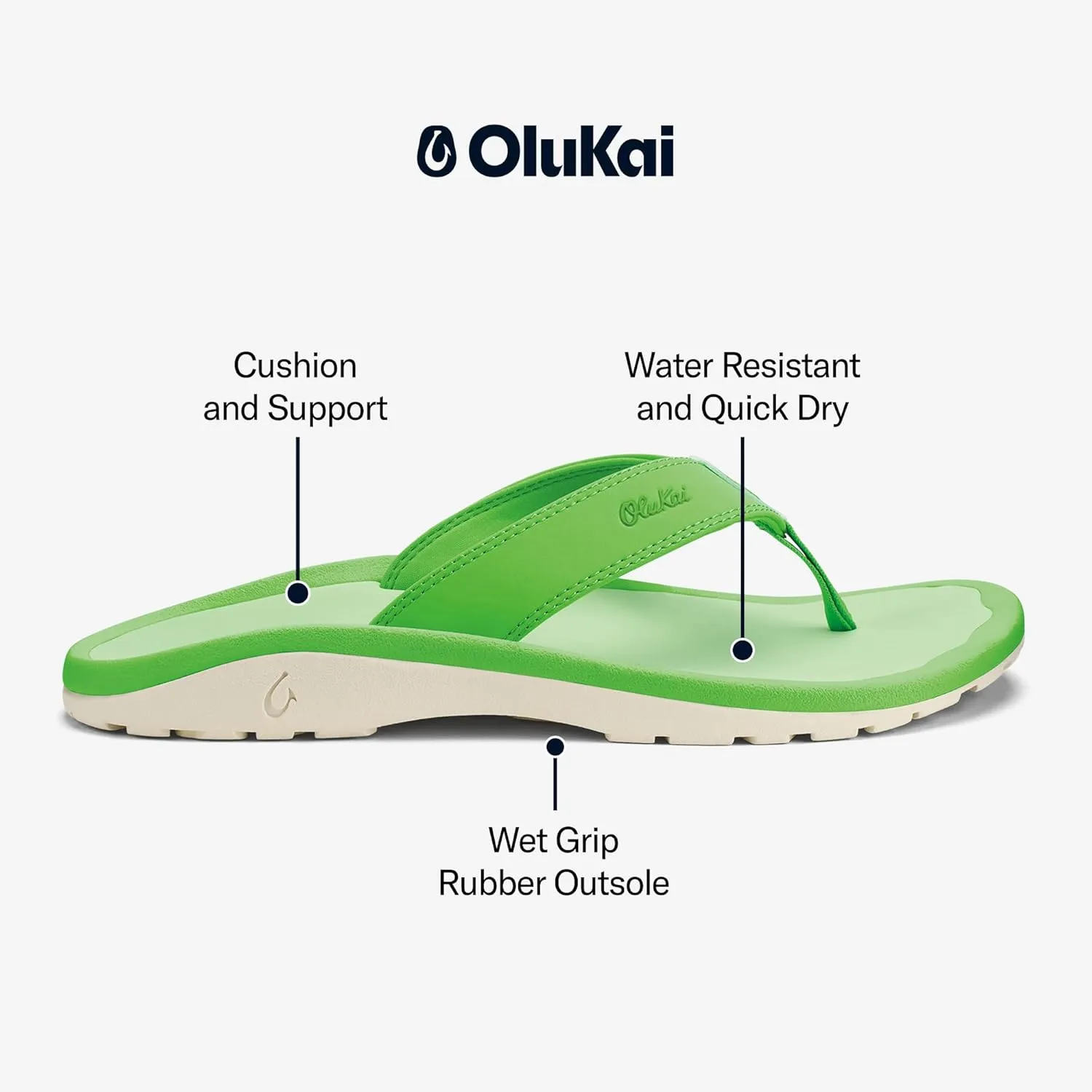 OLUKAI Ohana Men's Beach Sandals, Water Resistant Flip Flops, Arch Support & Comfort Fit, Lightweight & Durable, Enhanced Grip & Traction