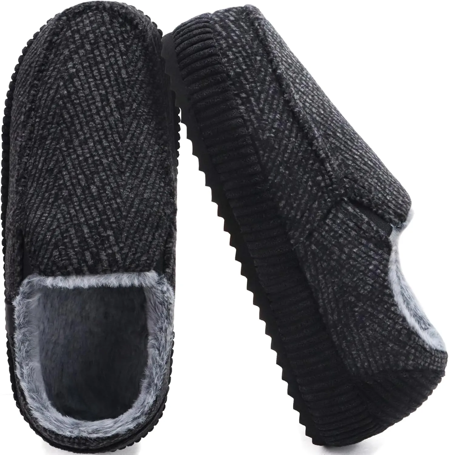 ONCAI Mens Clog Slippers with Arch Support Stripe Faux Fur Cotton-Blend High-Density Memory Foam Warm House Slippers Slip-on Indoor Outdoor Rubber Sole Size 7-16