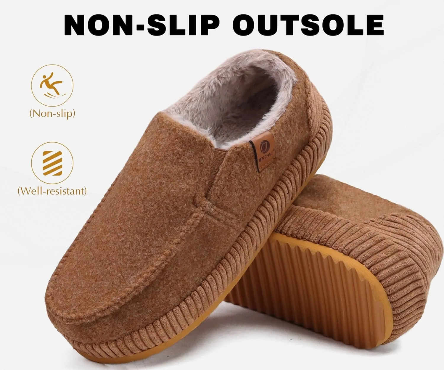 ONCAI Mens Clog Slippers with Arch Support Stripe Faux Fur Cotton-Blend High-Density Memory Foam Warm House Slippers Slip-on Indoor Outdoor Rubber Sole Size 7-16