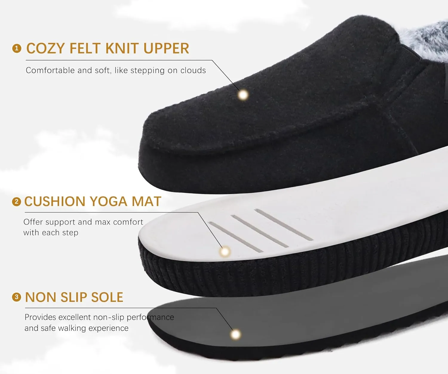 ONCAI Mens Clog Slippers with Arch Support Stripe Faux Fur Cotton-Blend High-Density Memory Foam Warm House Slippers Slip-on Indoor Outdoor Rubber Sole Size 7-16