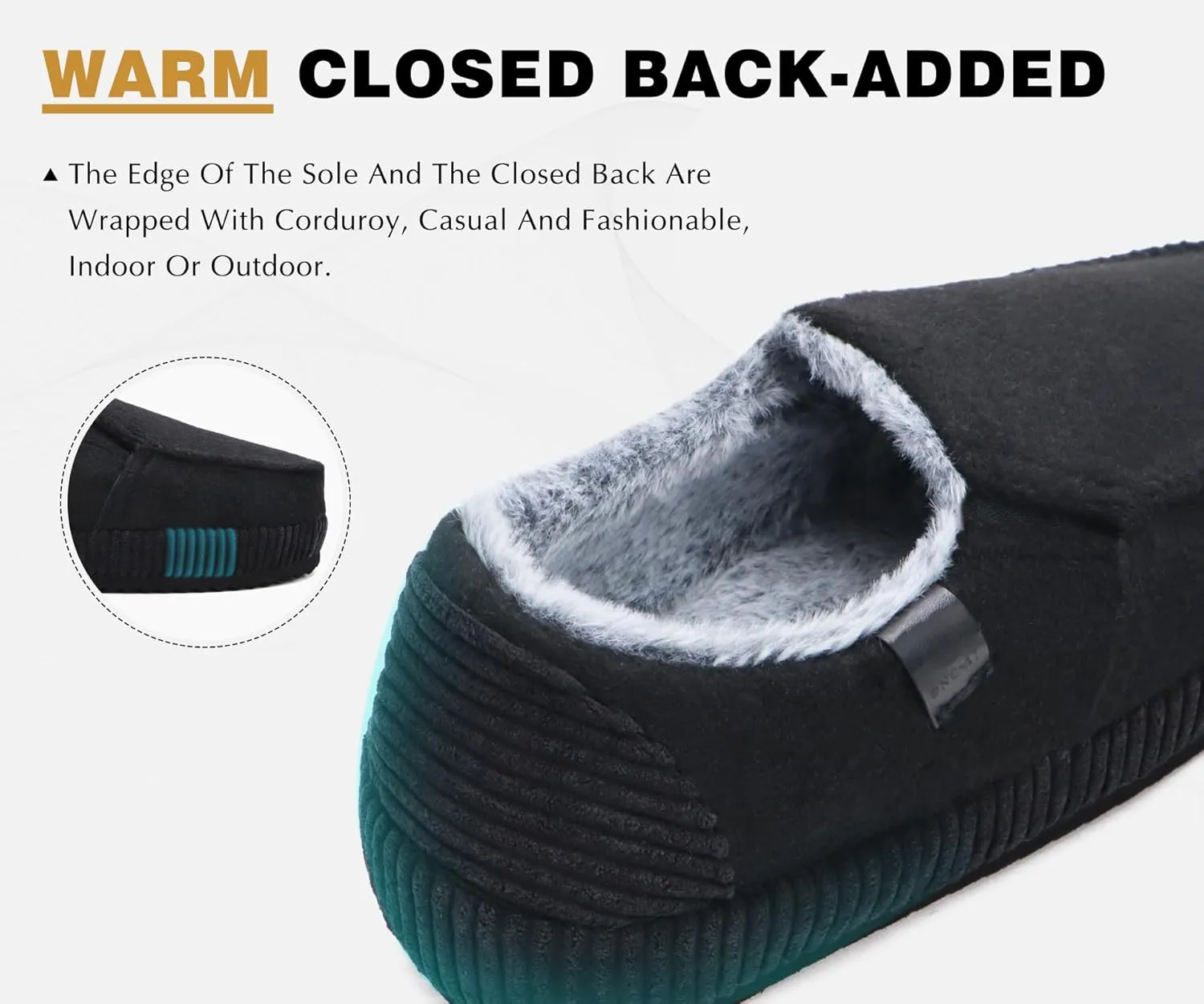 ONCAI Mens Clog Slippers with Arch Support Stripe Faux Fur Cotton-Blend High-Density Memory Foam Warm House Slippers Slip-on Indoor Outdoor Rubber Sole Size 7-16