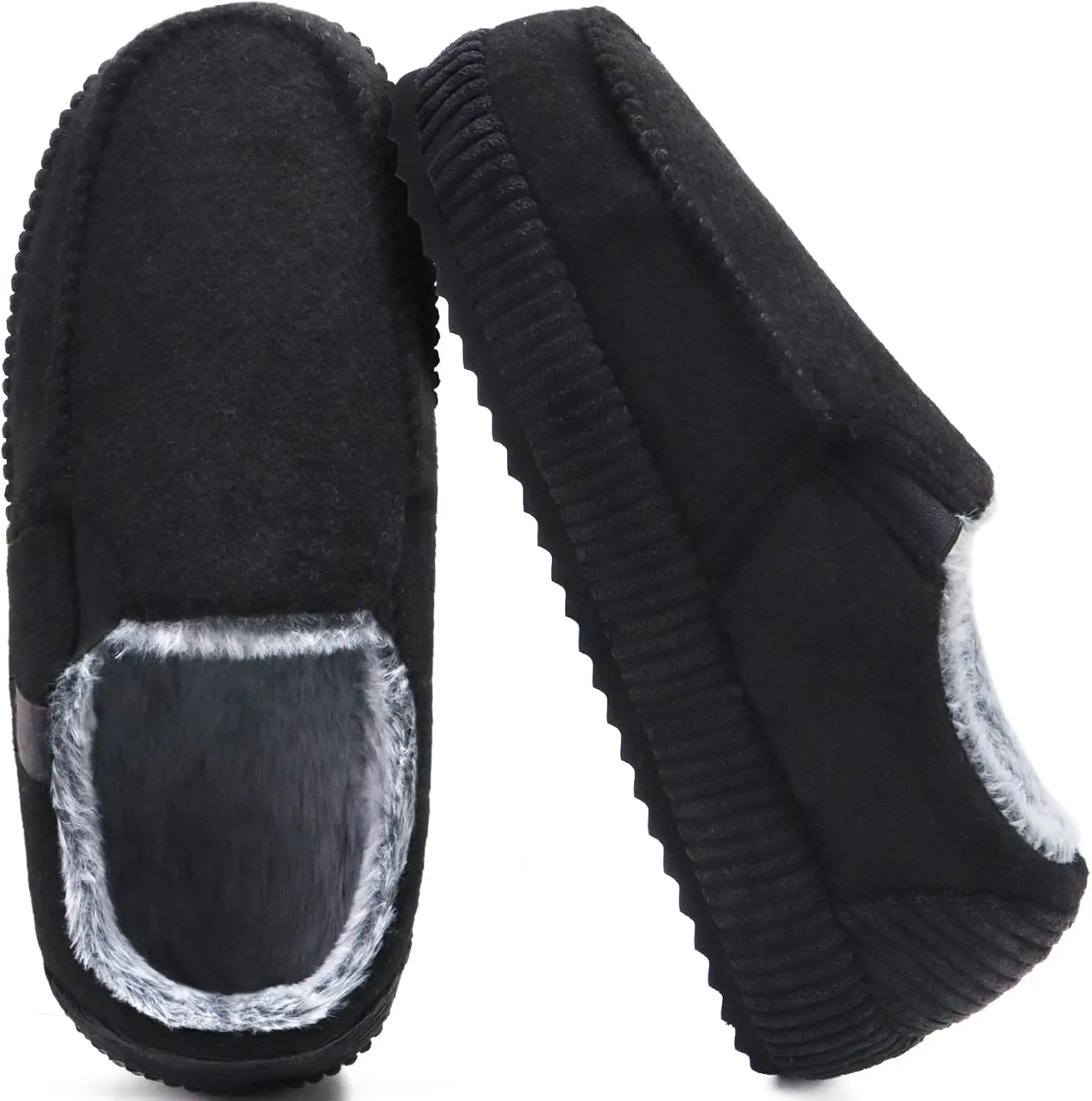 ONCAI Mens Clog Slippers with Arch Support Stripe Faux Fur Cotton-Blend High-Density Memory Foam Warm House Slippers Slip-on Indoor Outdoor Rubber Sole Size 7-16