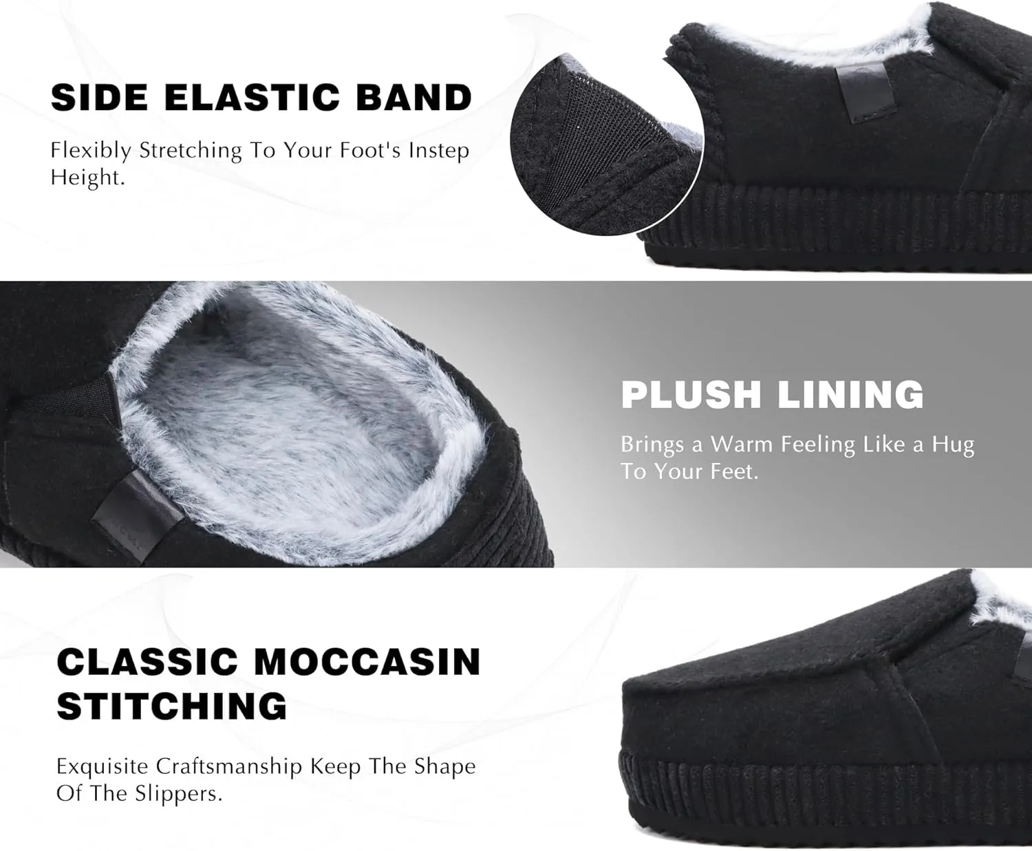 ONCAI Mens Clog Slippers with Arch Support Stripe Faux Fur Cotton-Blend High-Density Memory Foam Warm House Slippers Slip-on Indoor Outdoor Rubber Sole Size 7-16