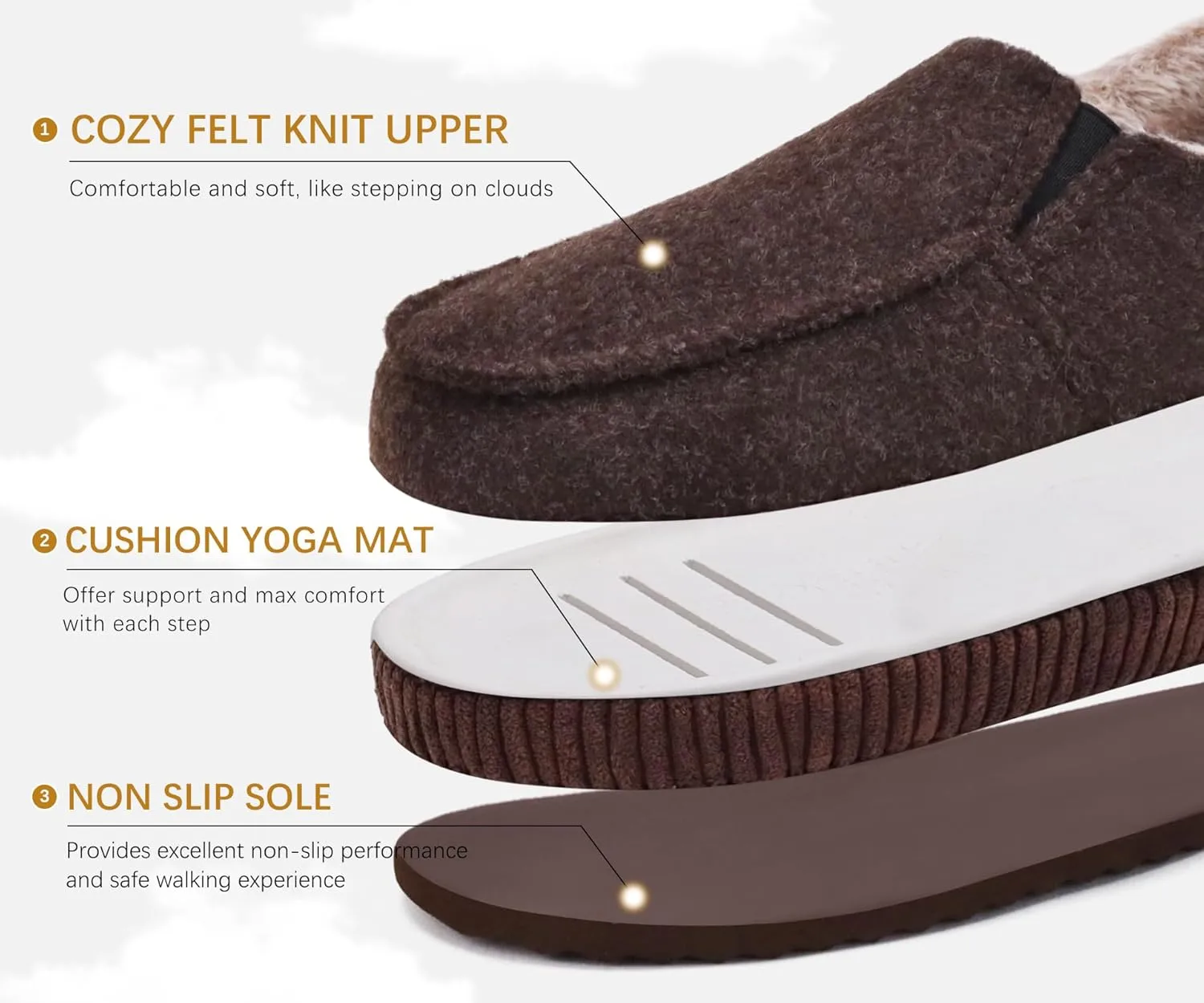 ONCAI Mens Clog Slippers with Arch Support Stripe Faux Fur Cotton-Blend High-Density Memory Foam Warm House Slippers Slip-on Indoor Outdoor Rubber Sole Size 7-16