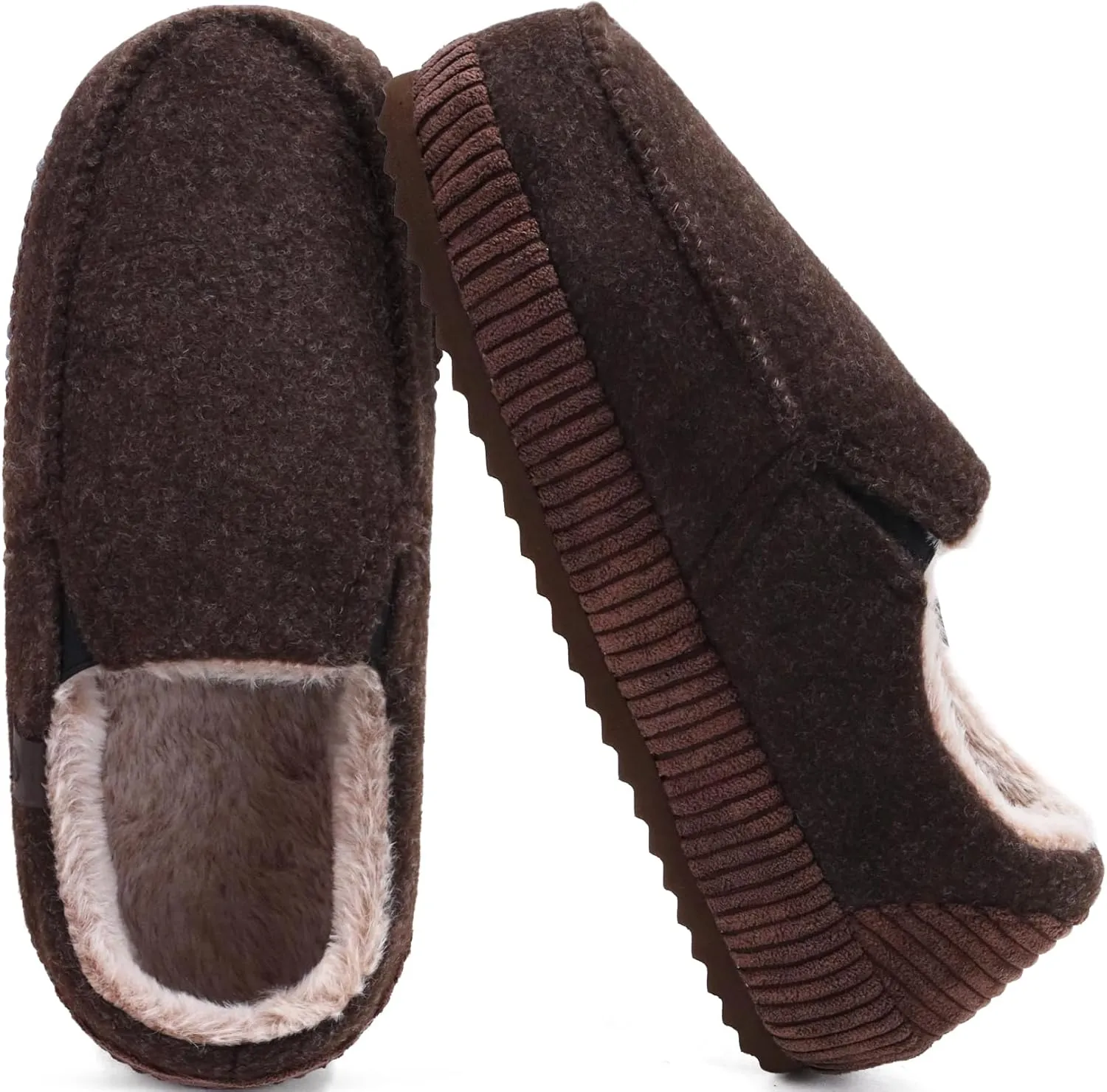 ONCAI Mens Clog Slippers with Arch Support Stripe Faux Fur Cotton-Blend High-Density Memory Foam Warm House Slippers Slip-on Indoor Outdoor Rubber Sole Size 7-16