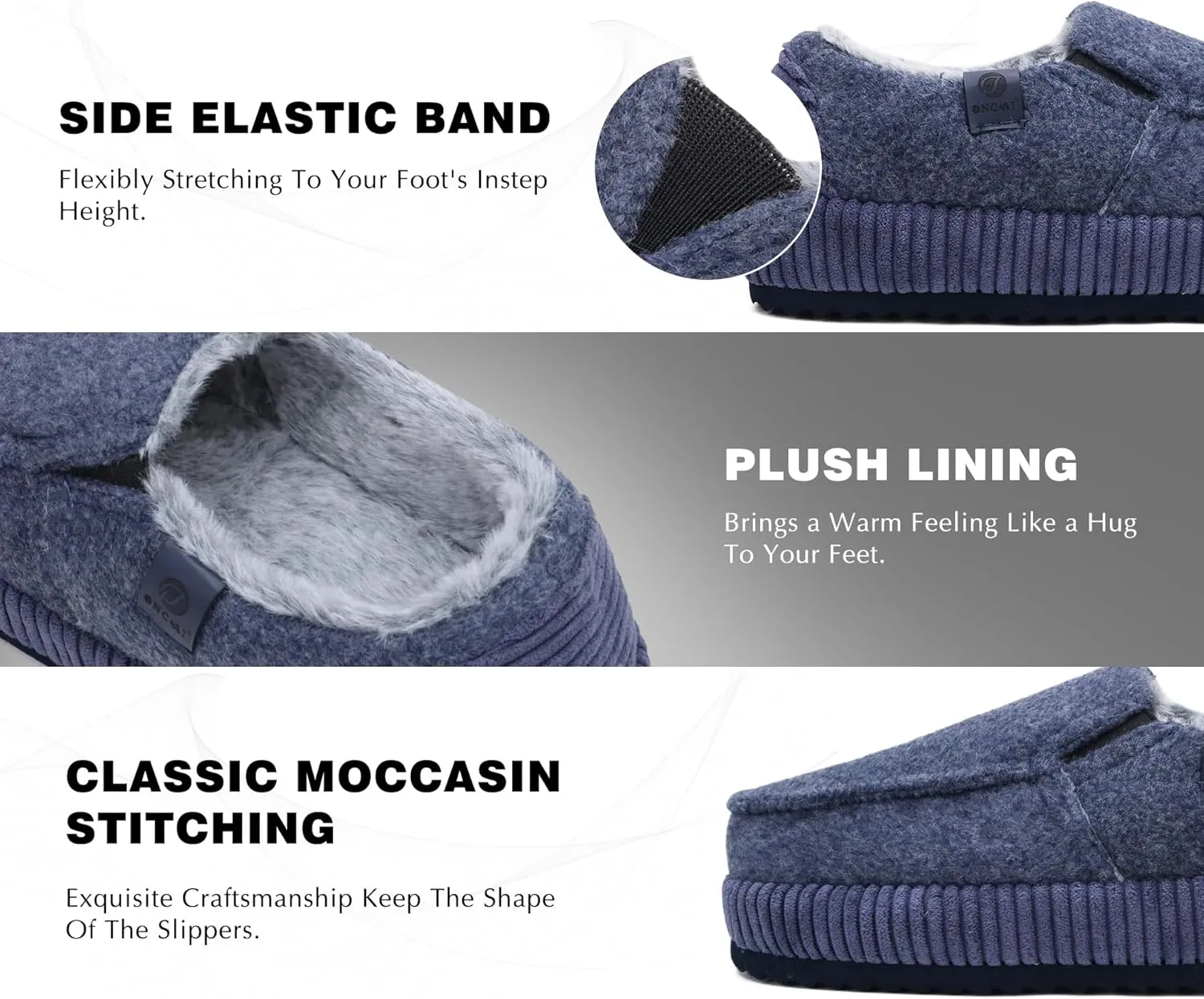 ONCAI Mens Clog Slippers with Arch Support Stripe Faux Fur Cotton-Blend High-Density Memory Foam Warm House Slippers Slip-on Indoor Outdoor Rubber Sole Size 7-16