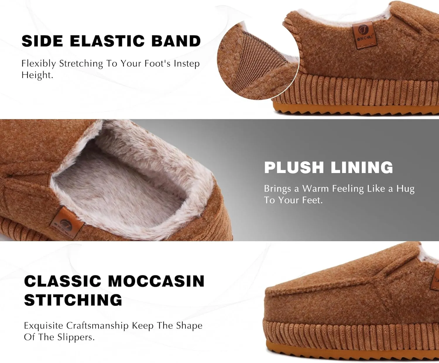 ONCAI Mens Clog Slippers with Arch Support Stripe Faux Fur Cotton-Blend High-Density Memory Foam Warm House Slippers Slip-on Indoor Outdoor Rubber Sole Size 7-16