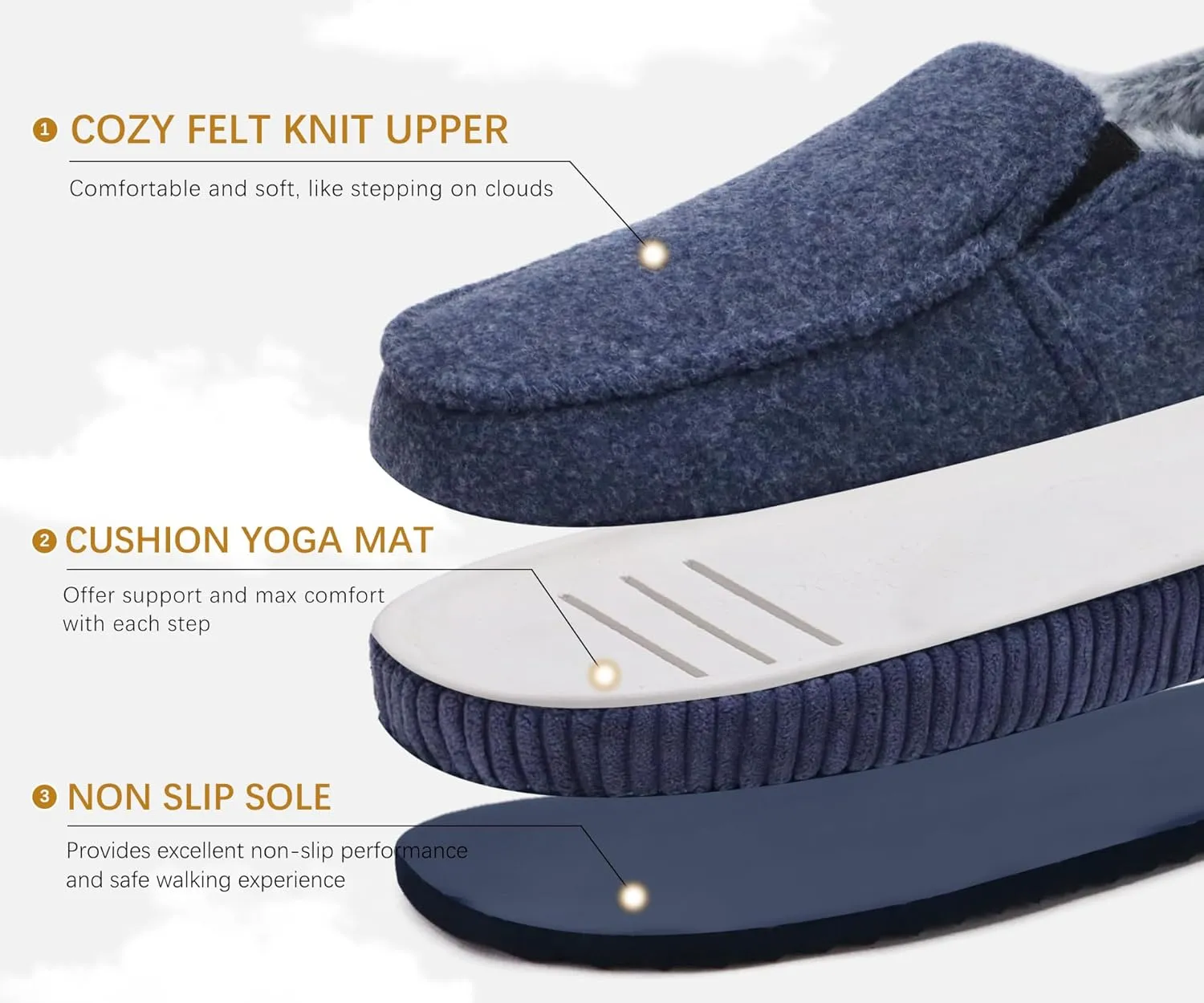 ONCAI Mens Clog Slippers with Arch Support Stripe Faux Fur Cotton-Blend High-Density Memory Foam Warm House Slippers Slip-on Indoor Outdoor Rubber Sole Size 7-16