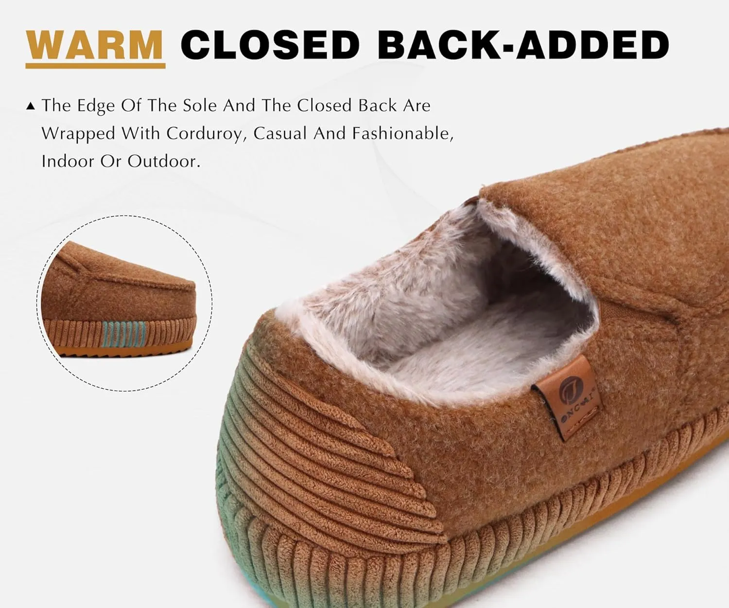 ONCAI Mens Clog Slippers with Arch Support Stripe Faux Fur Cotton-Blend High-Density Memory Foam Warm House Slippers Slip-on Indoor Outdoor Rubber Sole Size 7-16