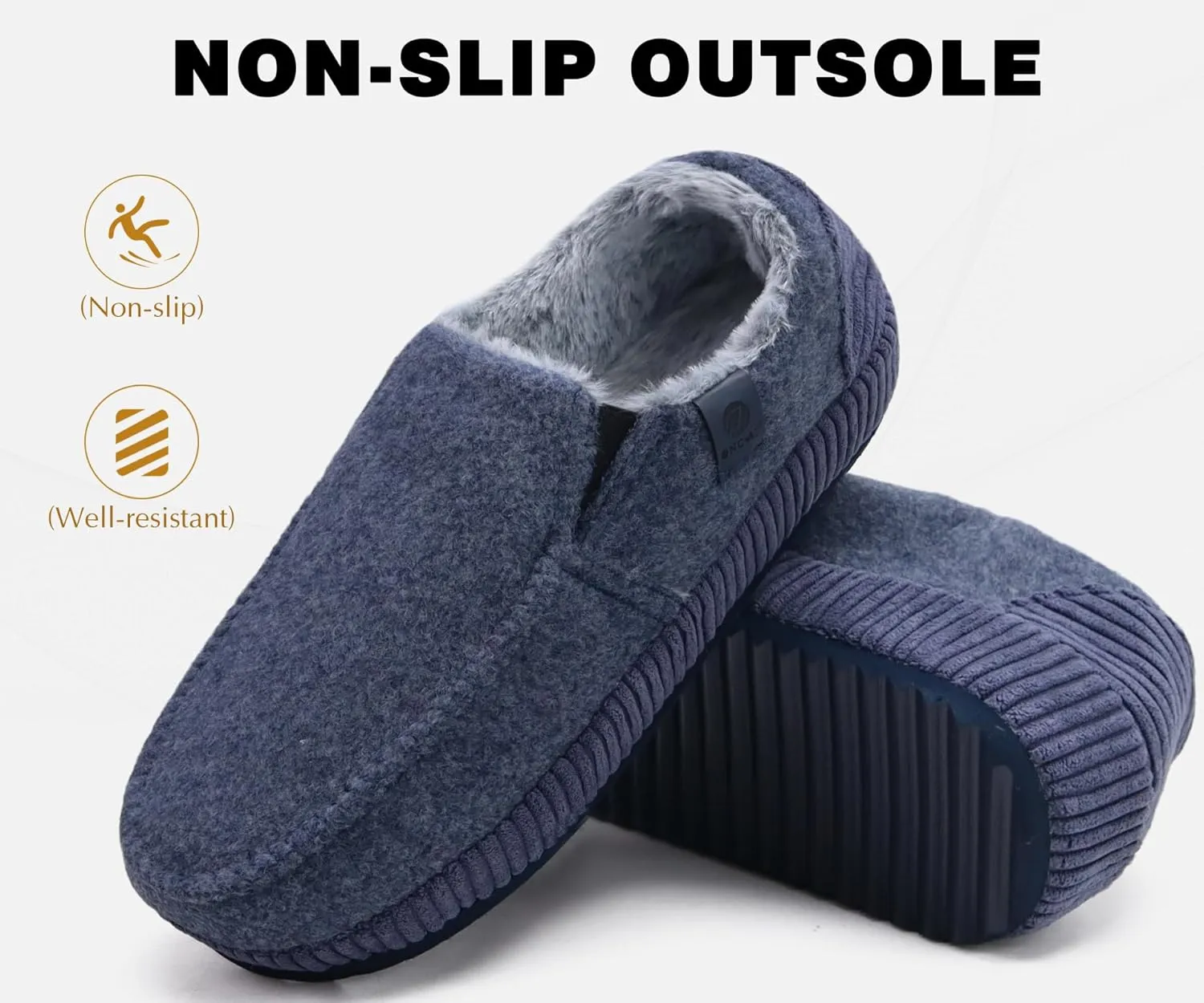 ONCAI Mens Clog Slippers with Arch Support Stripe Faux Fur Cotton-Blend High-Density Memory Foam Warm House Slippers Slip-on Indoor Outdoor Rubber Sole Size 7-16