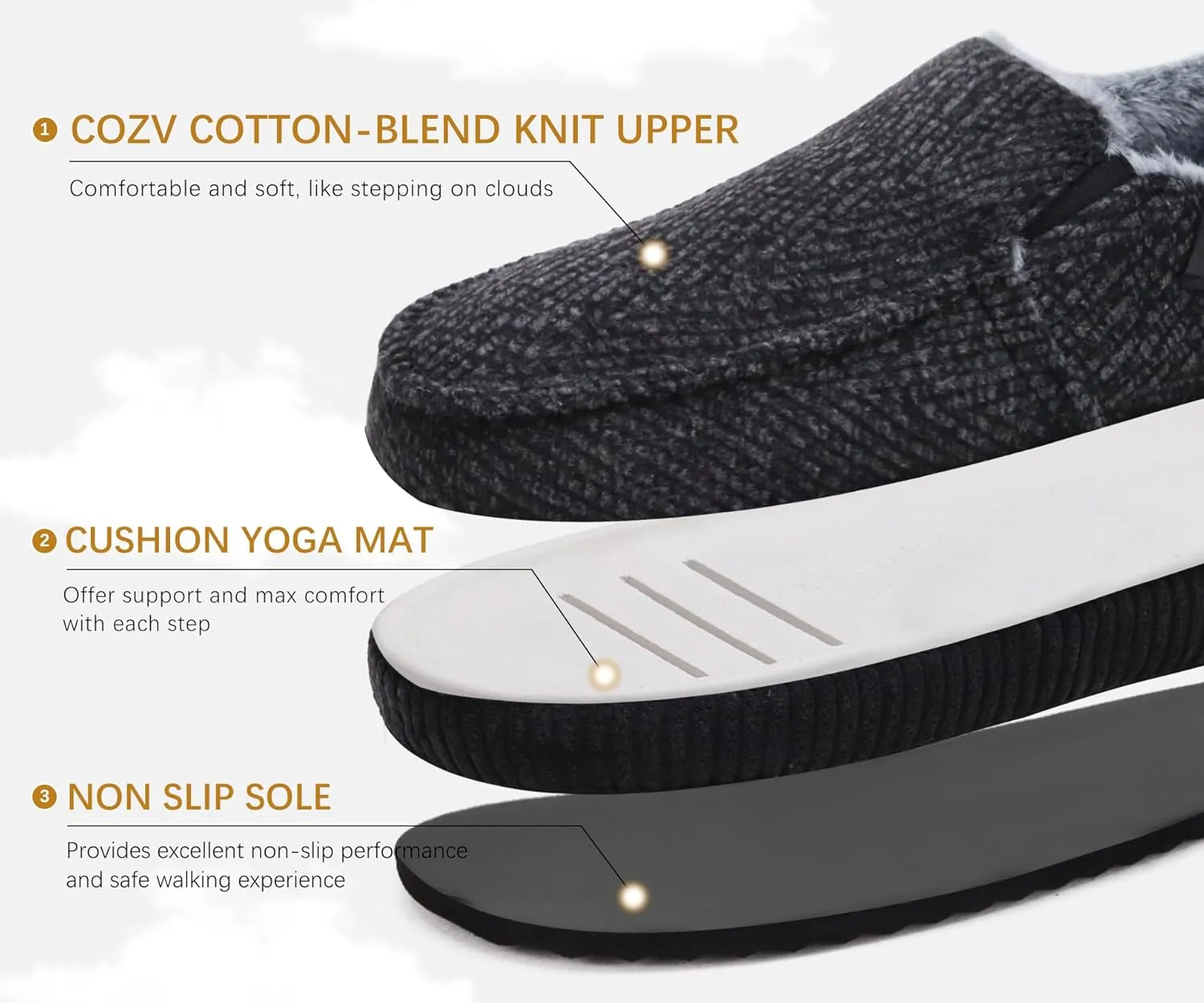 ONCAI Mens Clog Slippers with Arch Support Stripe Faux Fur Cotton-Blend High-Density Memory Foam Warm House Slippers Slip-on Indoor Outdoor Rubber Sole Size 7-16
