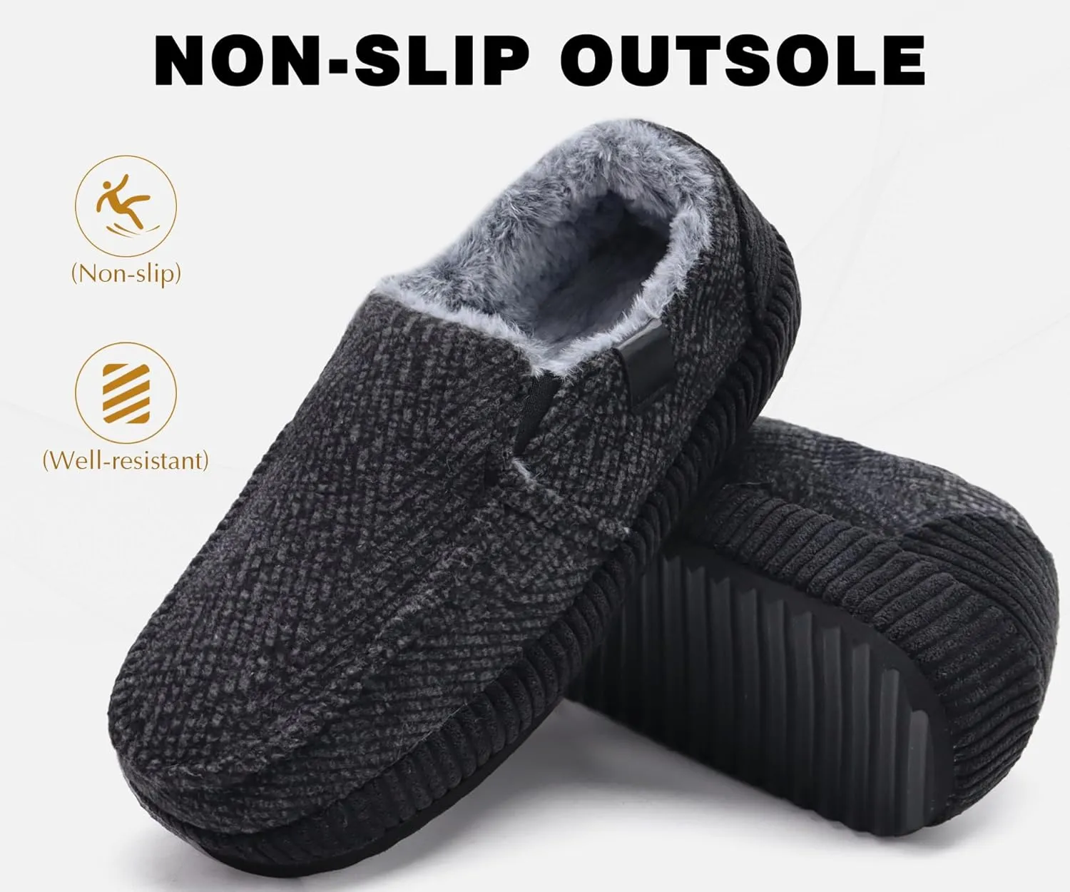 ONCAI Mens Clog Slippers with Arch Support Stripe Faux Fur Cotton-Blend High-Density Memory Foam Warm House Slippers Slip-on Indoor Outdoor Rubber Sole Size 7-16
