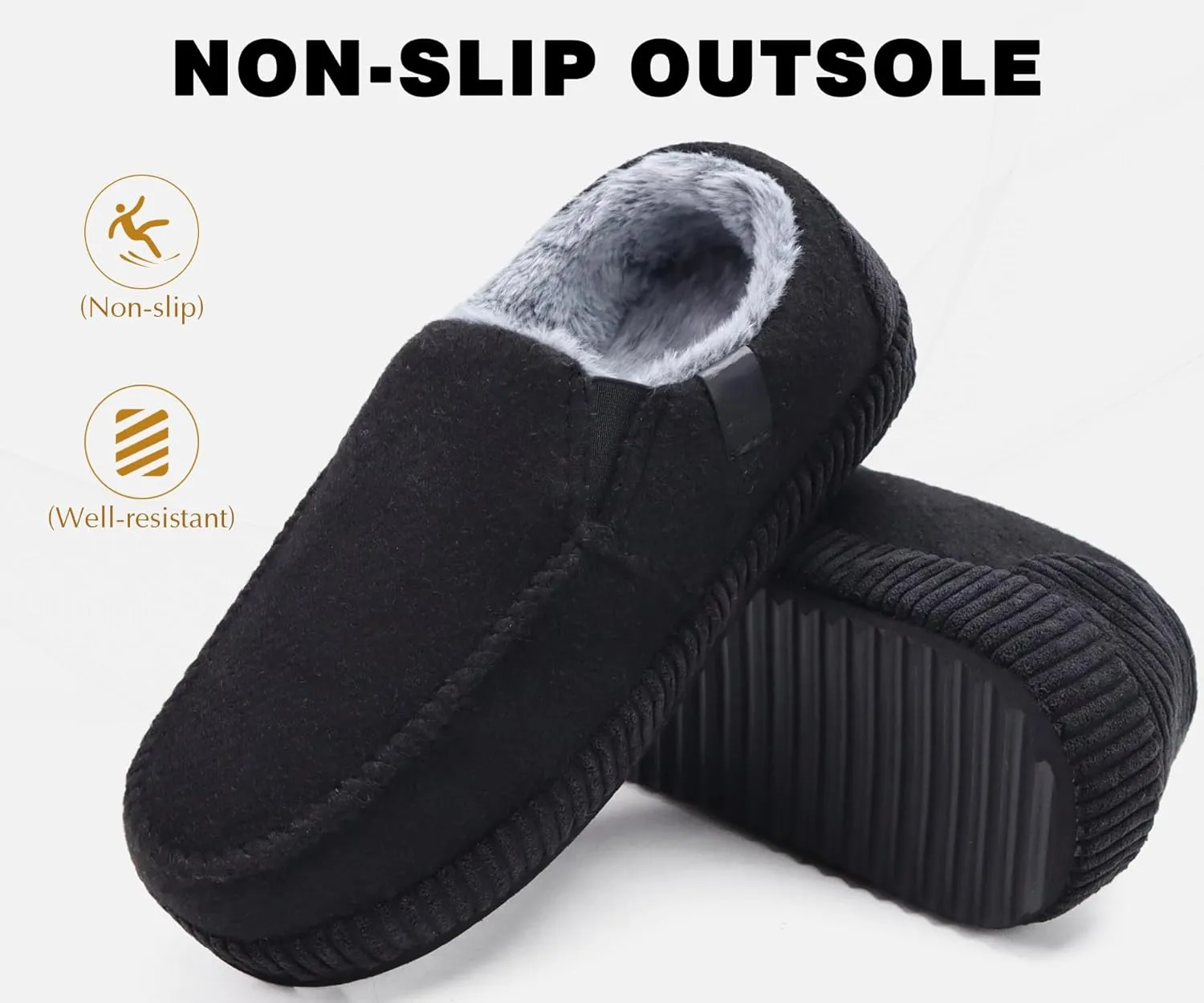 ONCAI Mens Clog Slippers with Arch Support Stripe Faux Fur Cotton-Blend High-Density Memory Foam Warm House Slippers Slip-on Indoor Outdoor Rubber Sole Size 7-16