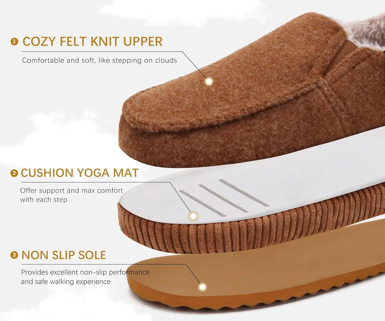 ONCAI Mens Clog Slippers with Arch Support Stripe Faux Fur Cotton-Blend High-Density Memory Foam Warm House Slippers Slip-on Indoor Outdoor Rubber Sole Size 7-16