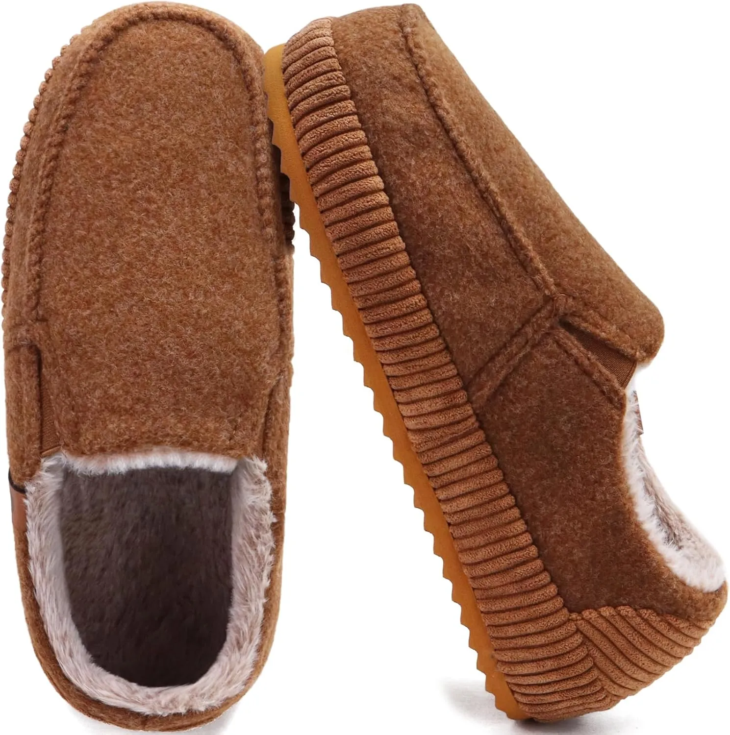 ONCAI Mens Clog Slippers with Arch Support Stripe Faux Fur Cotton-Blend High-Density Memory Foam Warm House Slippers Slip-on Indoor Outdoor Rubber Sole Size 7-16