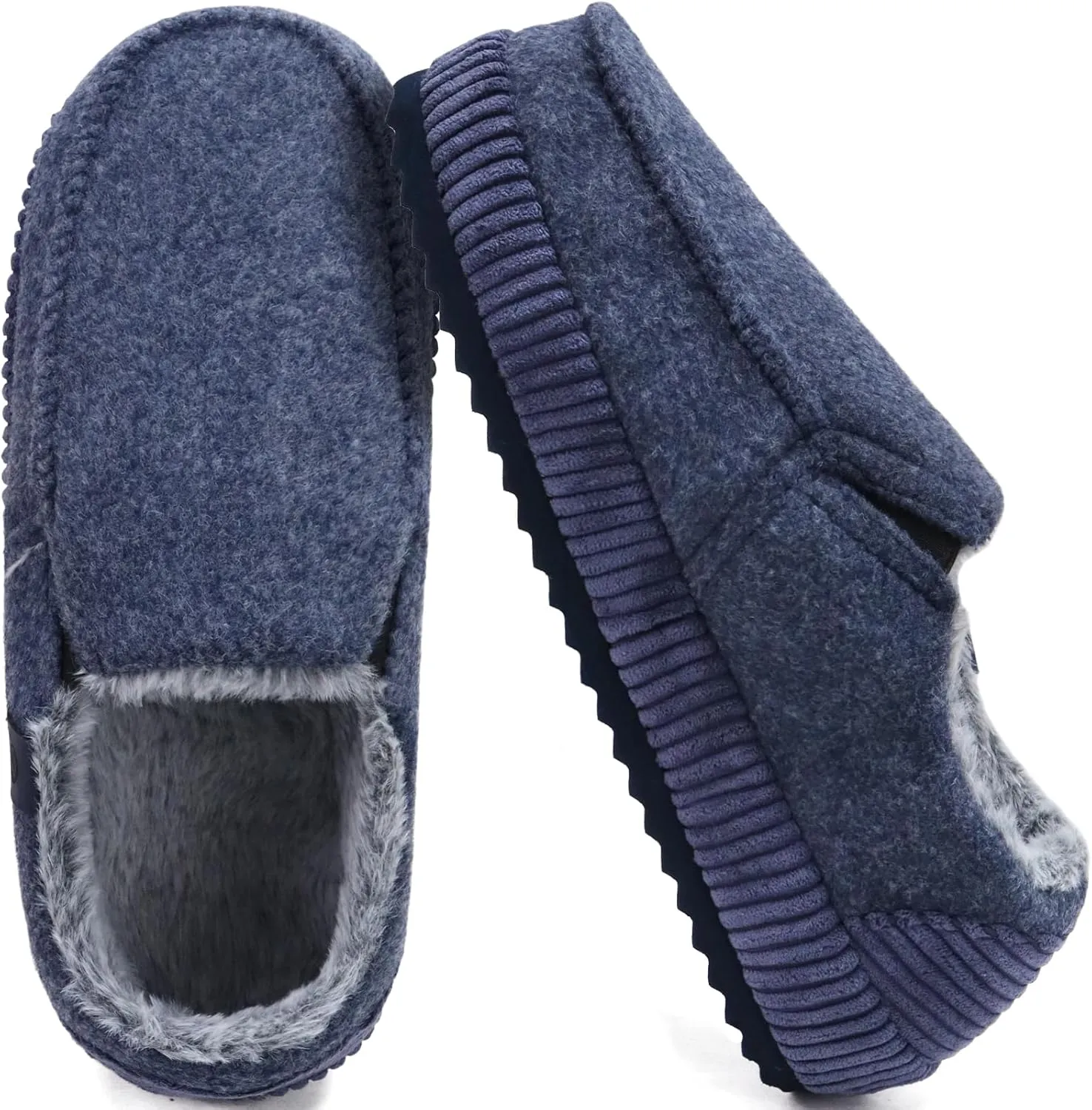 ONCAI Mens Clog Slippers with Arch Support Stripe Faux Fur Cotton-Blend High-Density Memory Foam Warm House Slippers Slip-on Indoor Outdoor Rubber Sole Size 7-16