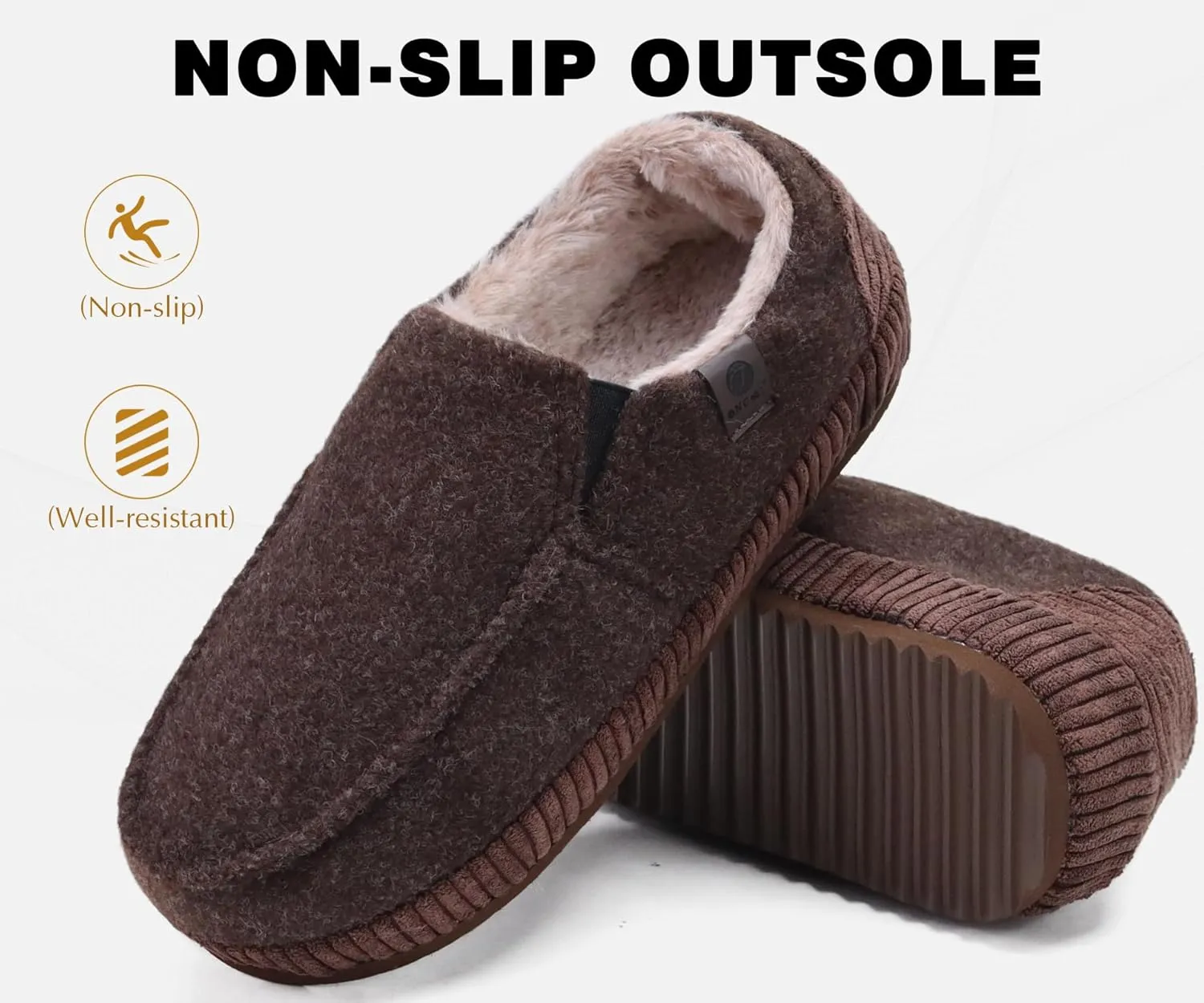 ONCAI Mens Clog Slippers with Arch Support Stripe Faux Fur Cotton-Blend High-Density Memory Foam Warm House Slippers Slip-on Indoor Outdoor Rubber Sole Size 7-16