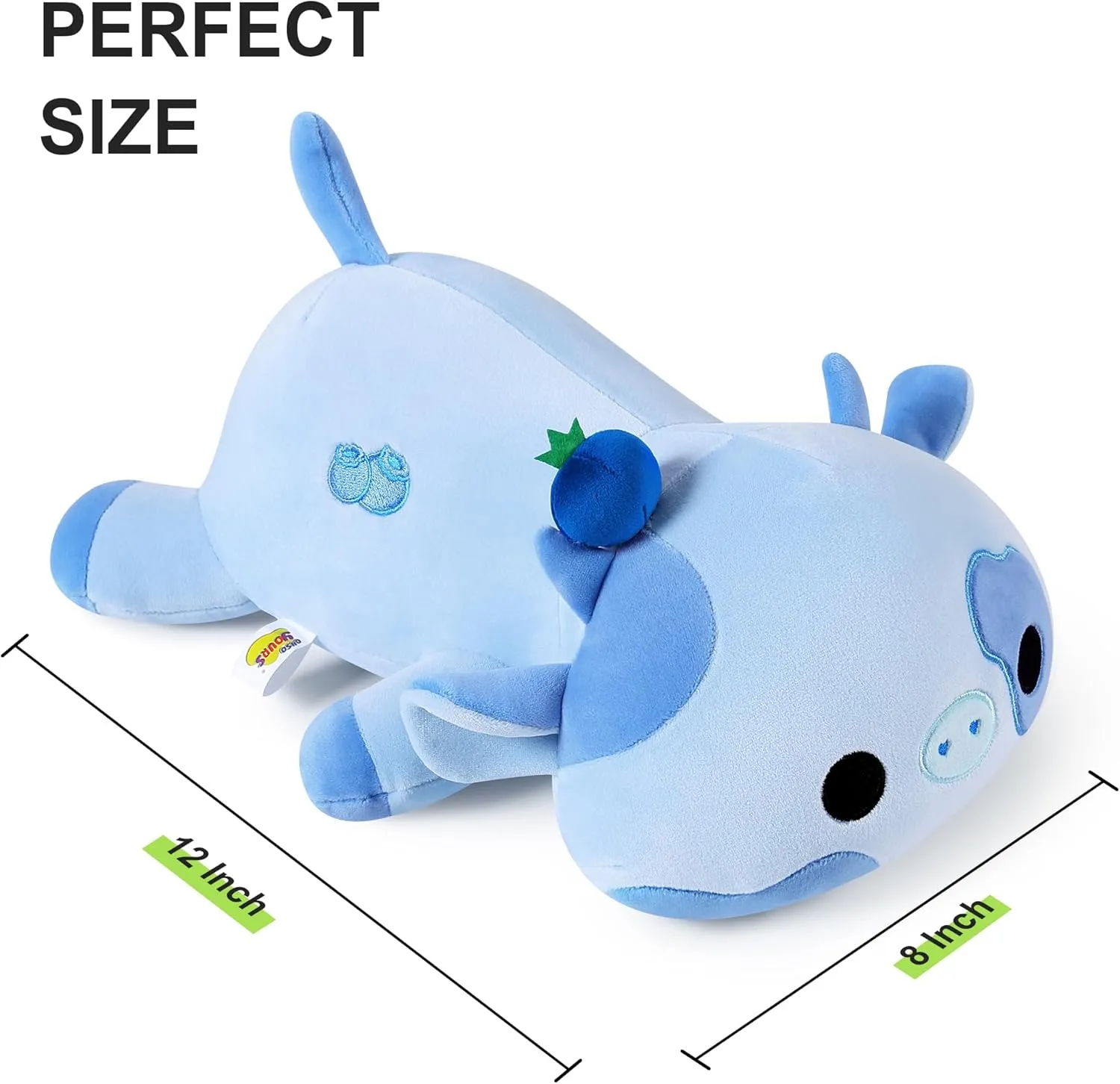 Onsoyours Cute Cow Plushie, Soft Stuffed Blueberry Cow Squishy Plush Animal Toy Pillow for Kids (Blueberry Cow, 12")