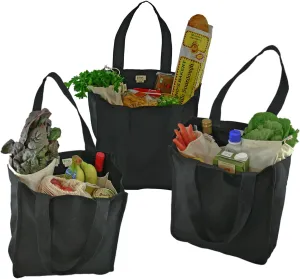 Organic Cotton Deluxe Reusable Grocery Shopping Bag; Bottle Sleeves, Rigid Bottom Support (UPDATED DESIGN)