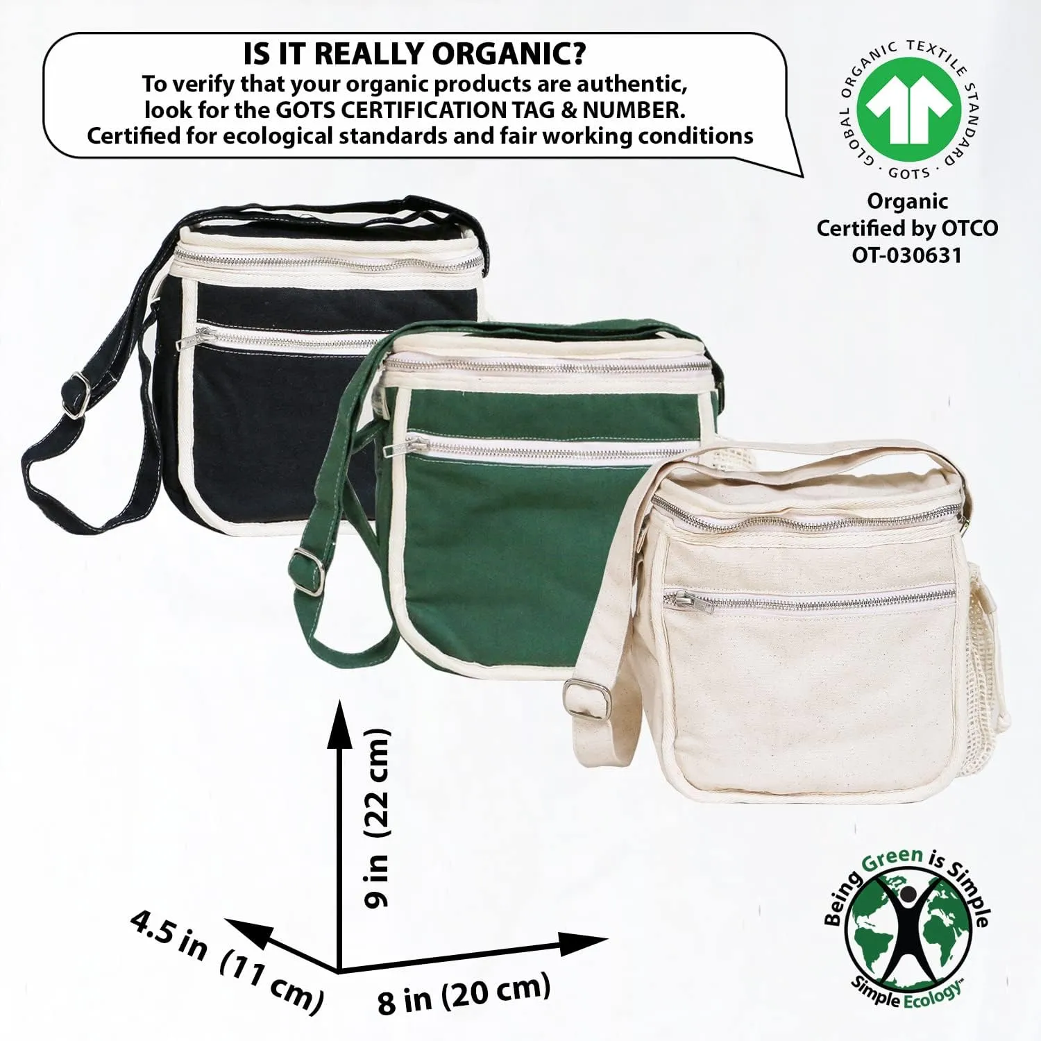 Organic Cotton Insulated Lunch Bag - Green